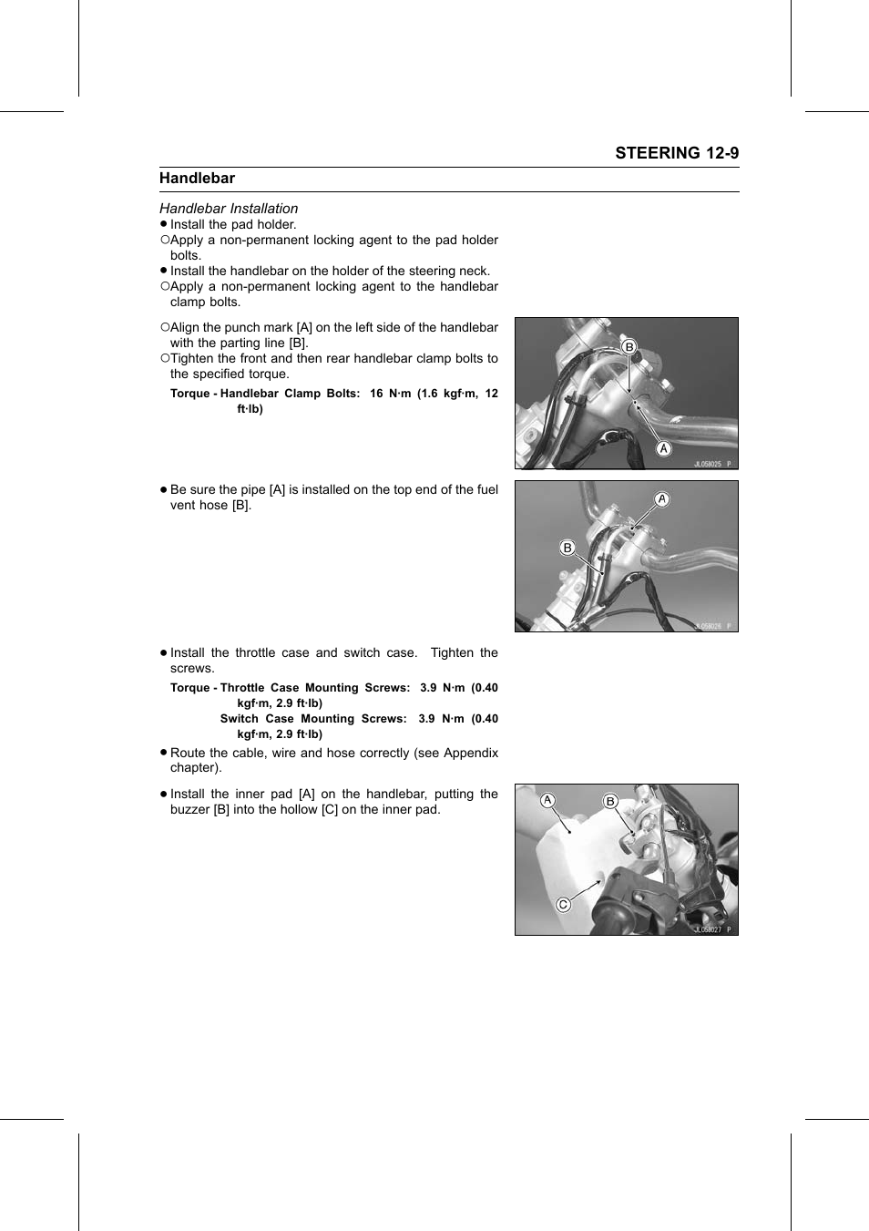 Handlebar installation, Torque | Kawasaki STX-15F User Manual | Page 295 / 438