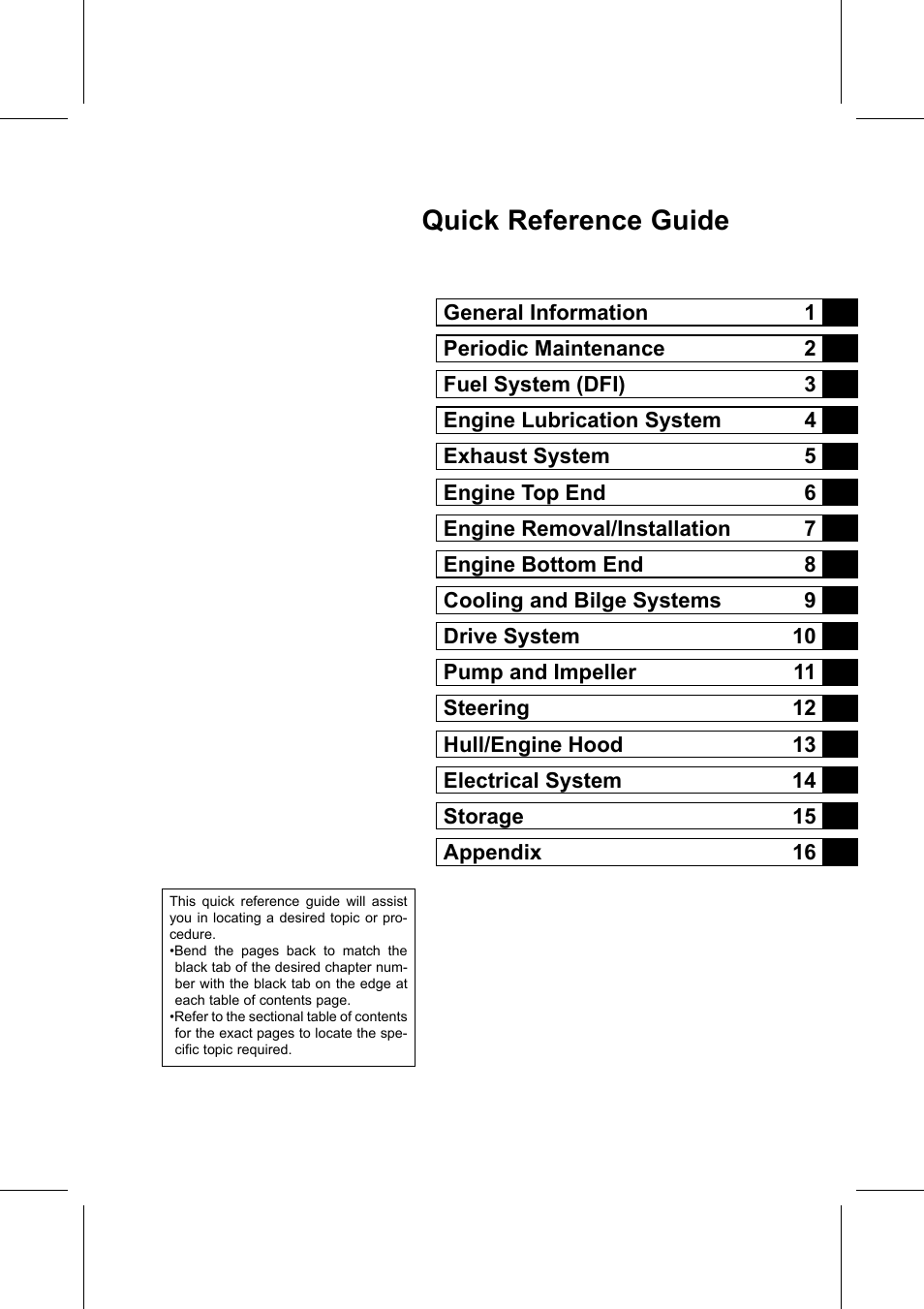 Quick reference guide | Kawasaki STX-15F User Manual | Page 3 / 438