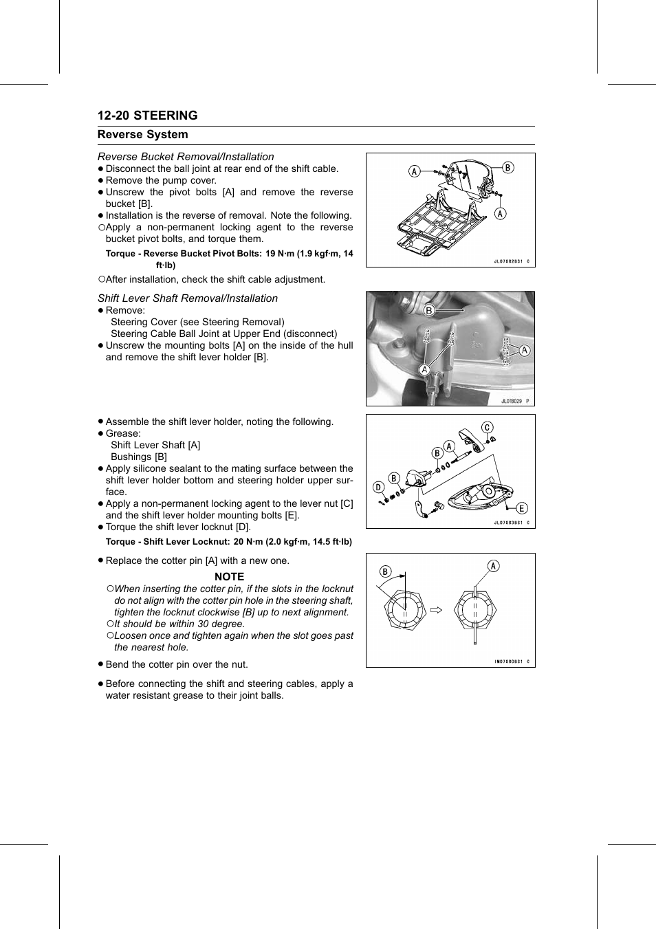 Reverse bucket removal/installation, Torque, Shift lever shaft removal/installation | Kawasaki STX-15F User Manual | Page 306 / 438