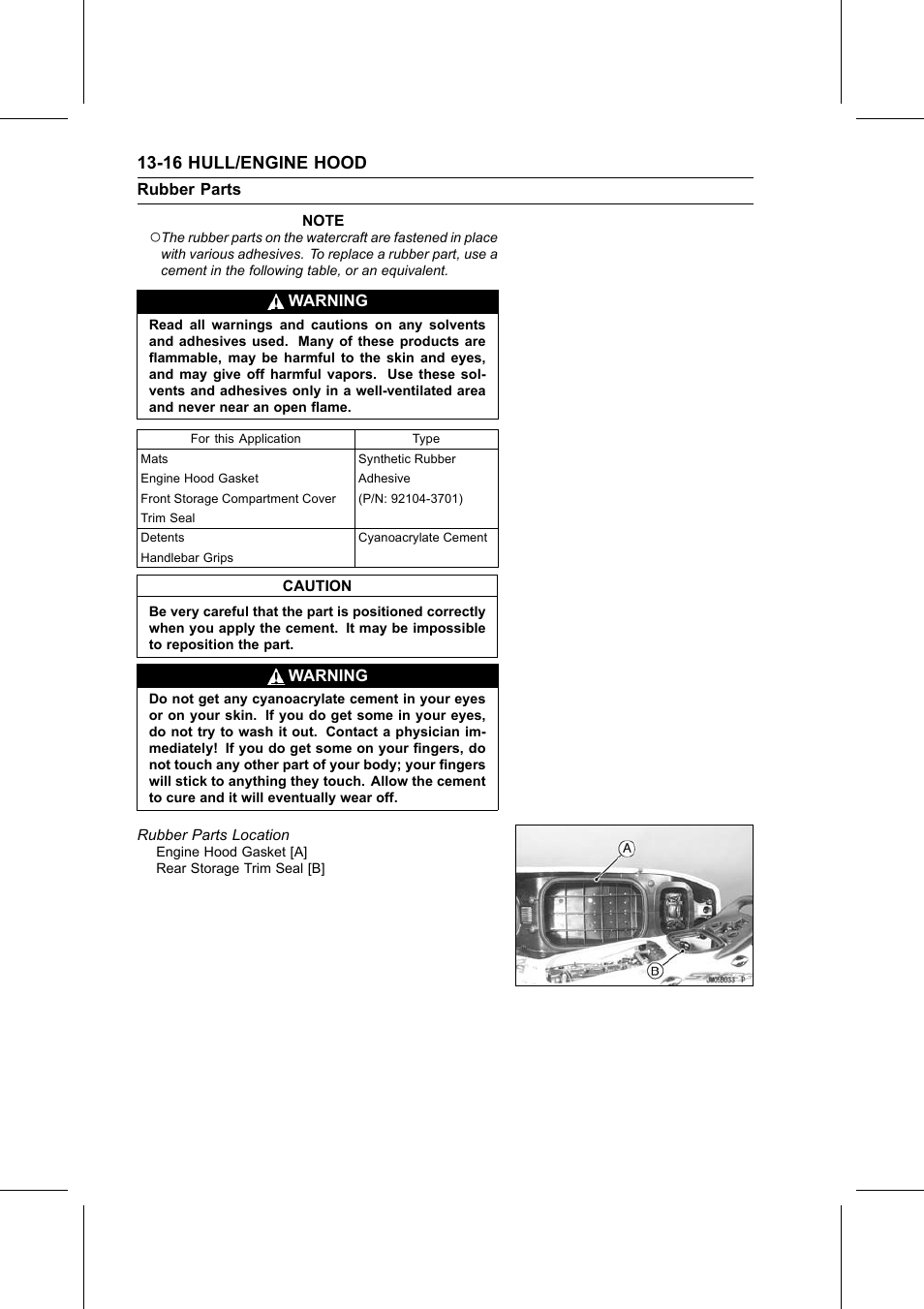 Note, Rubber parts location, Rubber parts | 16 hull/engine hood | Kawasaki STX-15F User Manual | Page 322 / 438