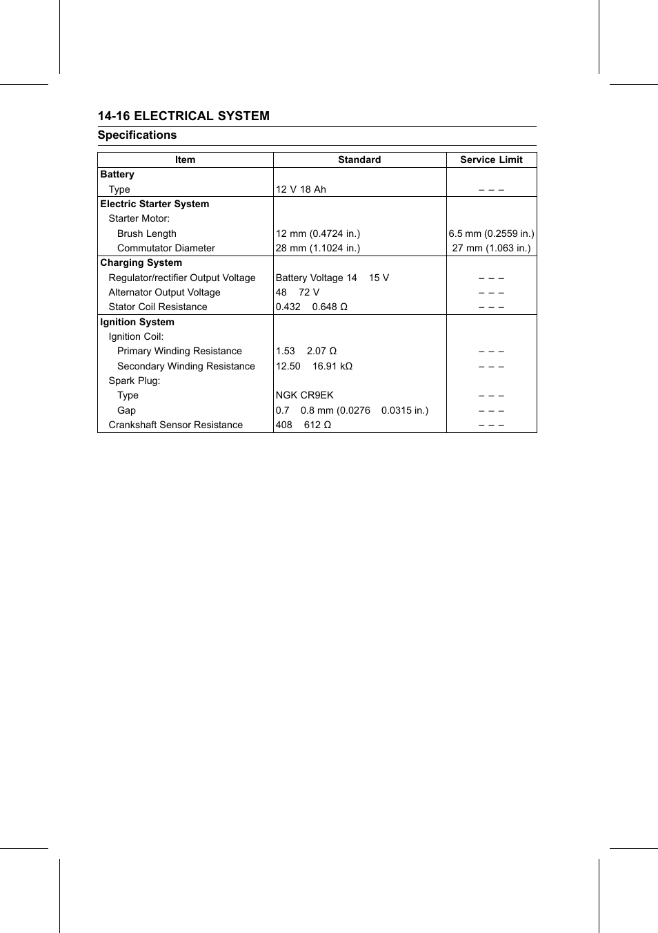 Specifications, 16 electrical system | Kawasaki STX-15F User Manual | Page 342 / 438