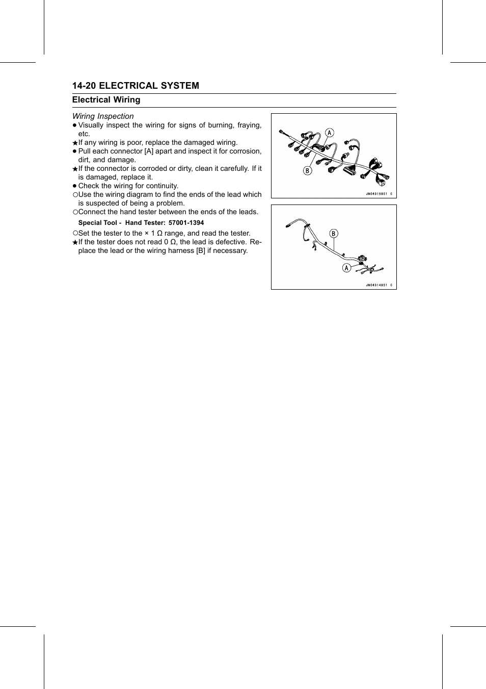 Wiring inspection, Special tool, Electrical wiring | Kawasaki STX-15F User Manual | Page 346 / 438