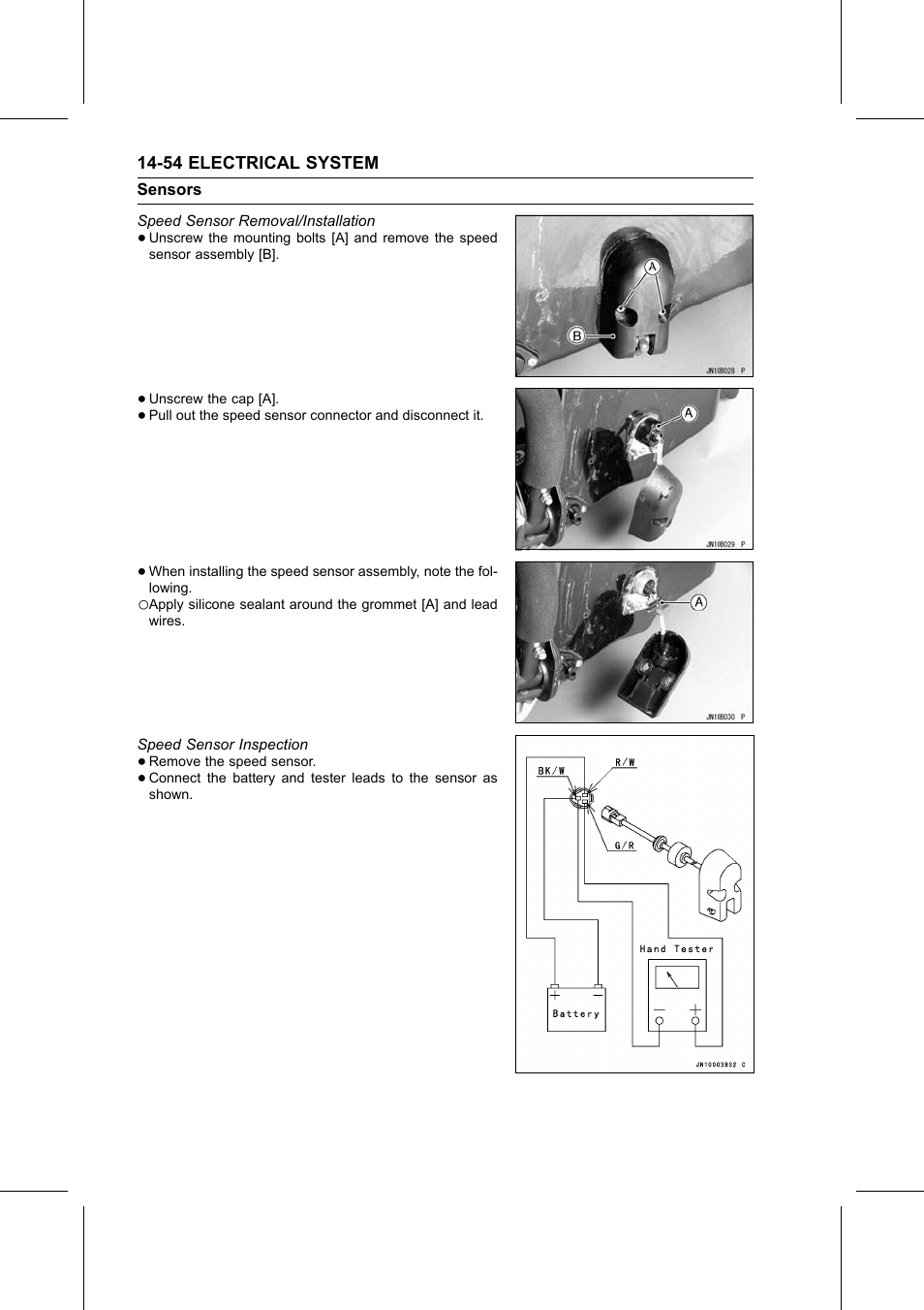 Speed sensor removal/installation, Speed sensor inspection, Sensors | Speed sensor | Kawasaki STX-15F User Manual | Page 380 / 438