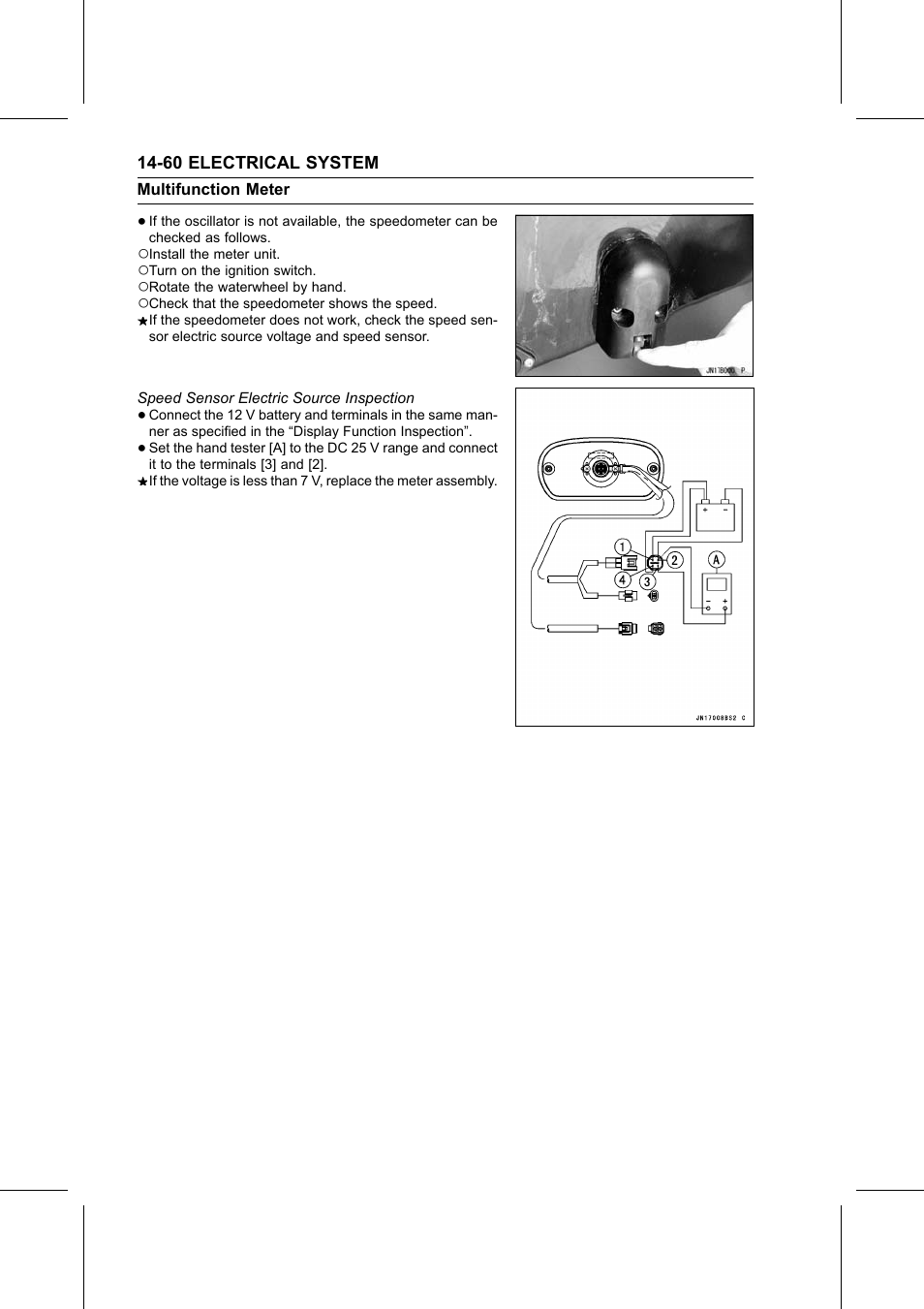 Speed sensor electric source inspection, Speed sensor | Kawasaki STX-15F User Manual | Page 386 / 438