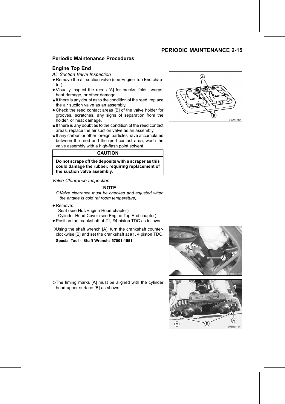 Engine top end, Air suction valve inspection, Valve clearance inspection | Special tool | Kawasaki STX-15F User Manual | Page 39 / 438