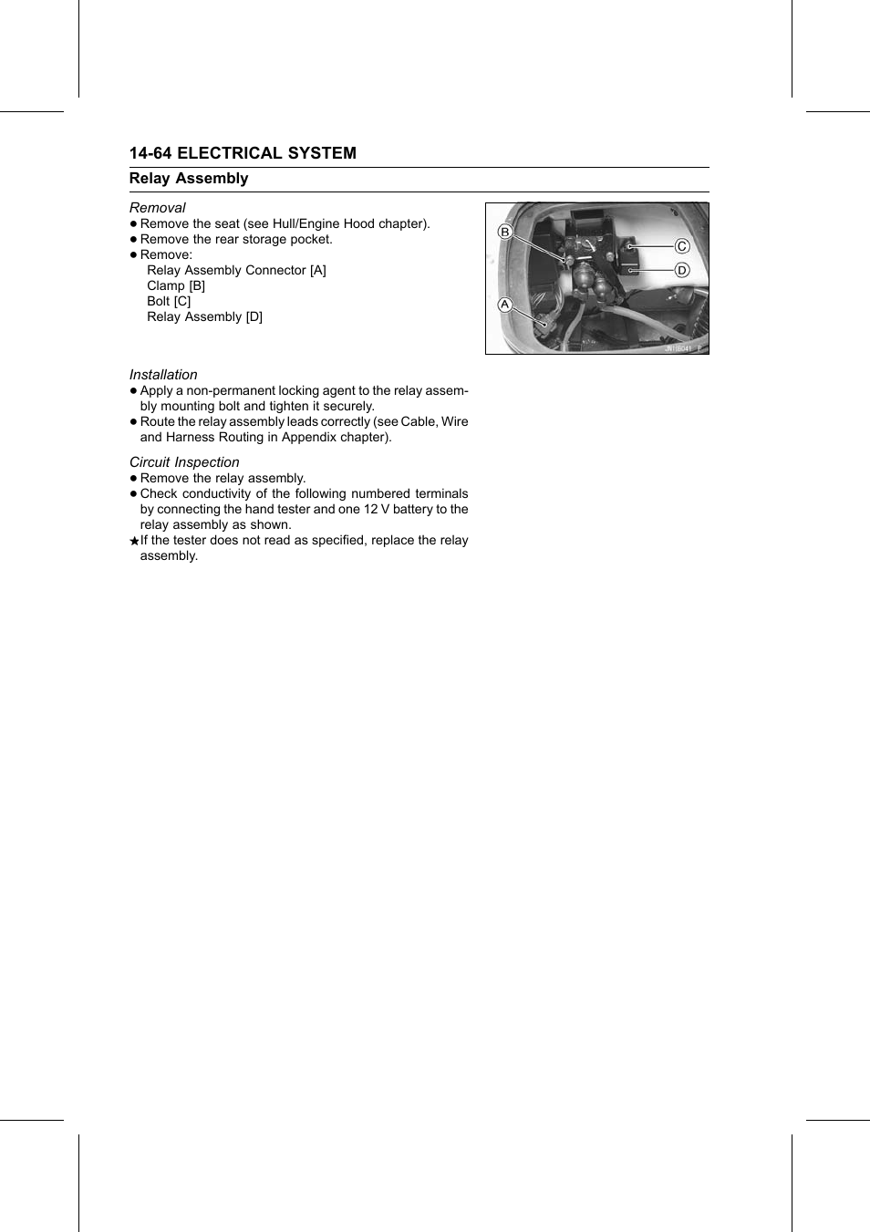 Removal, Installation, Circuit inspection | Relay assembly | Kawasaki STX-15F User Manual | Page 390 / 438