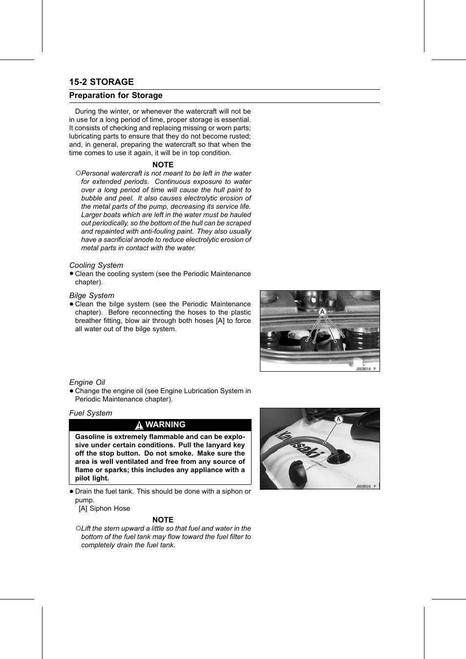 Cooling system, Bilge system, Engine oil | Fuel system, Preparation for storage | Kawasaki STX-15F User Manual | Page 396 / 438