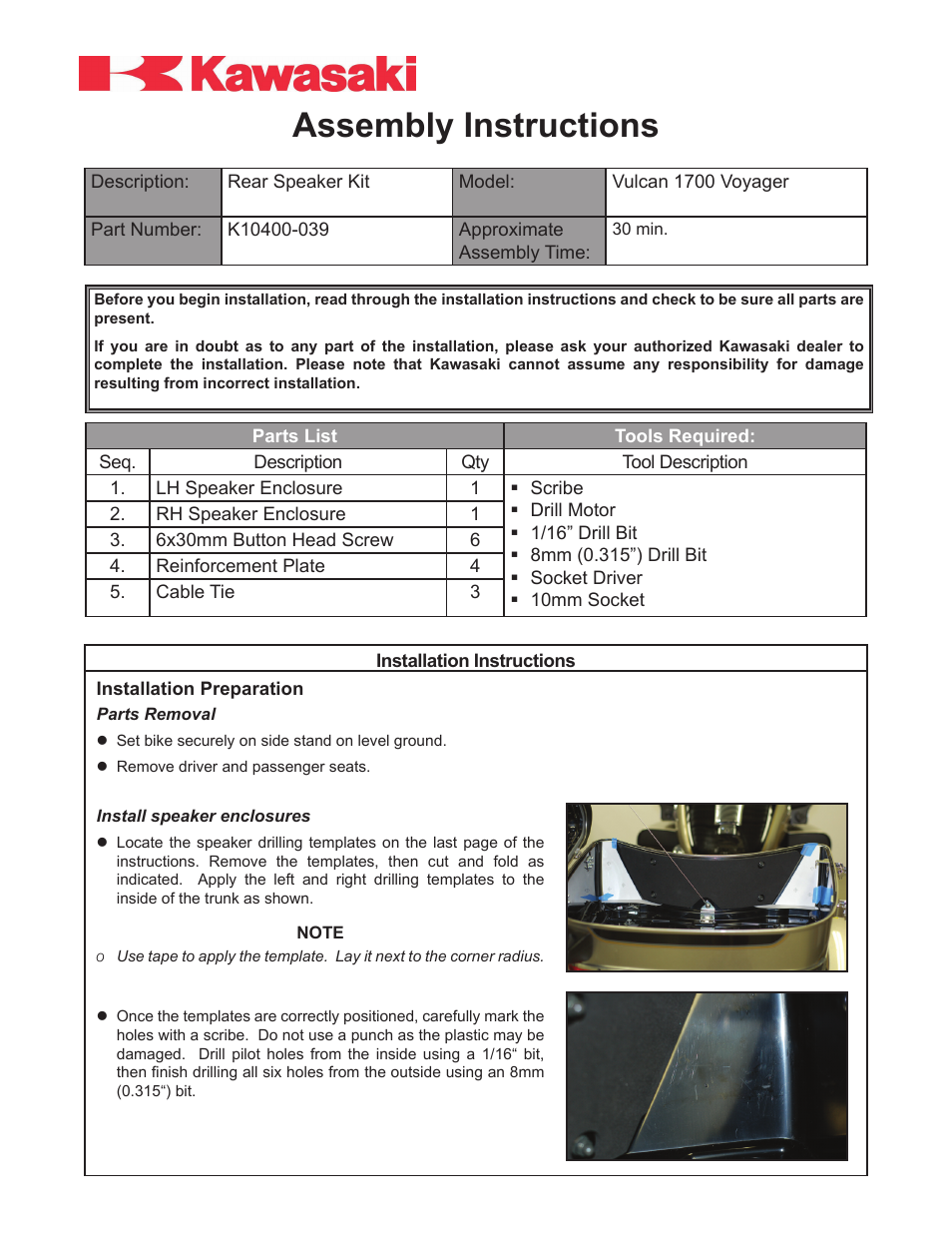 Kawasaki VULCAN 1700 User Manual | 3 pages