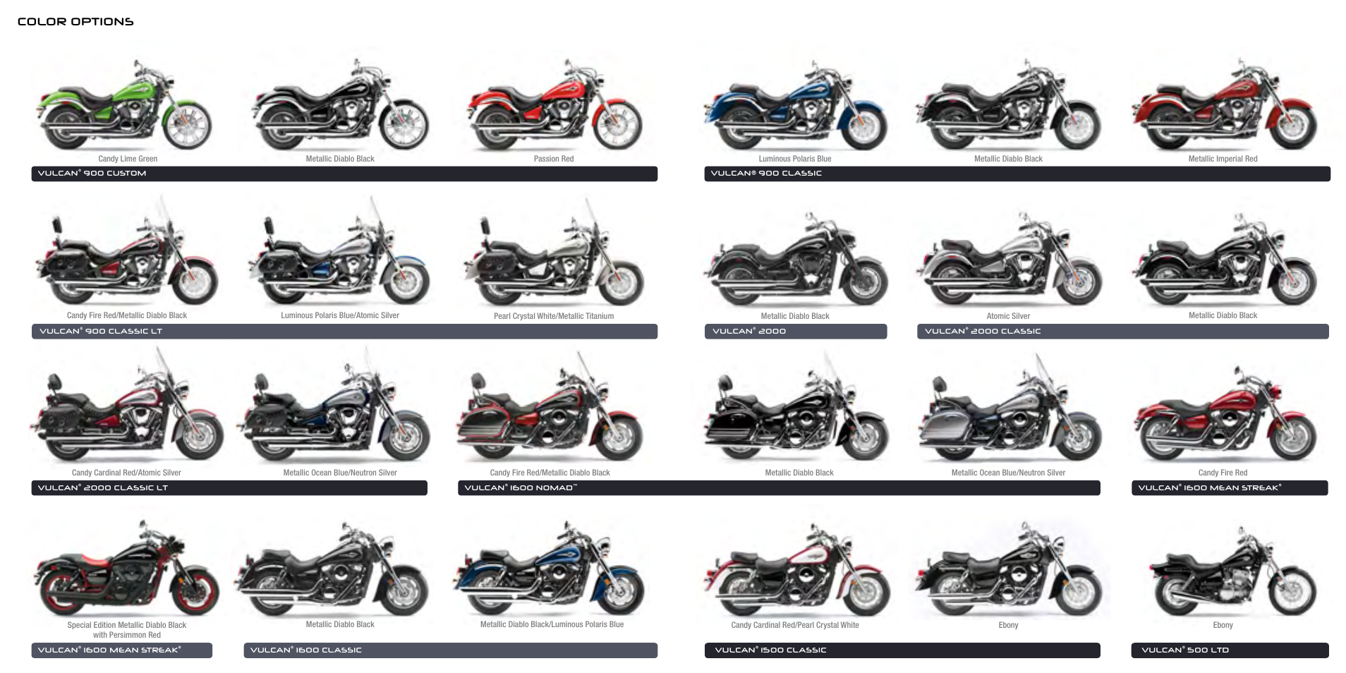 Color options | Kawasaki Vulcan Cruiser 2008 User Manual | Page 13 / 14
