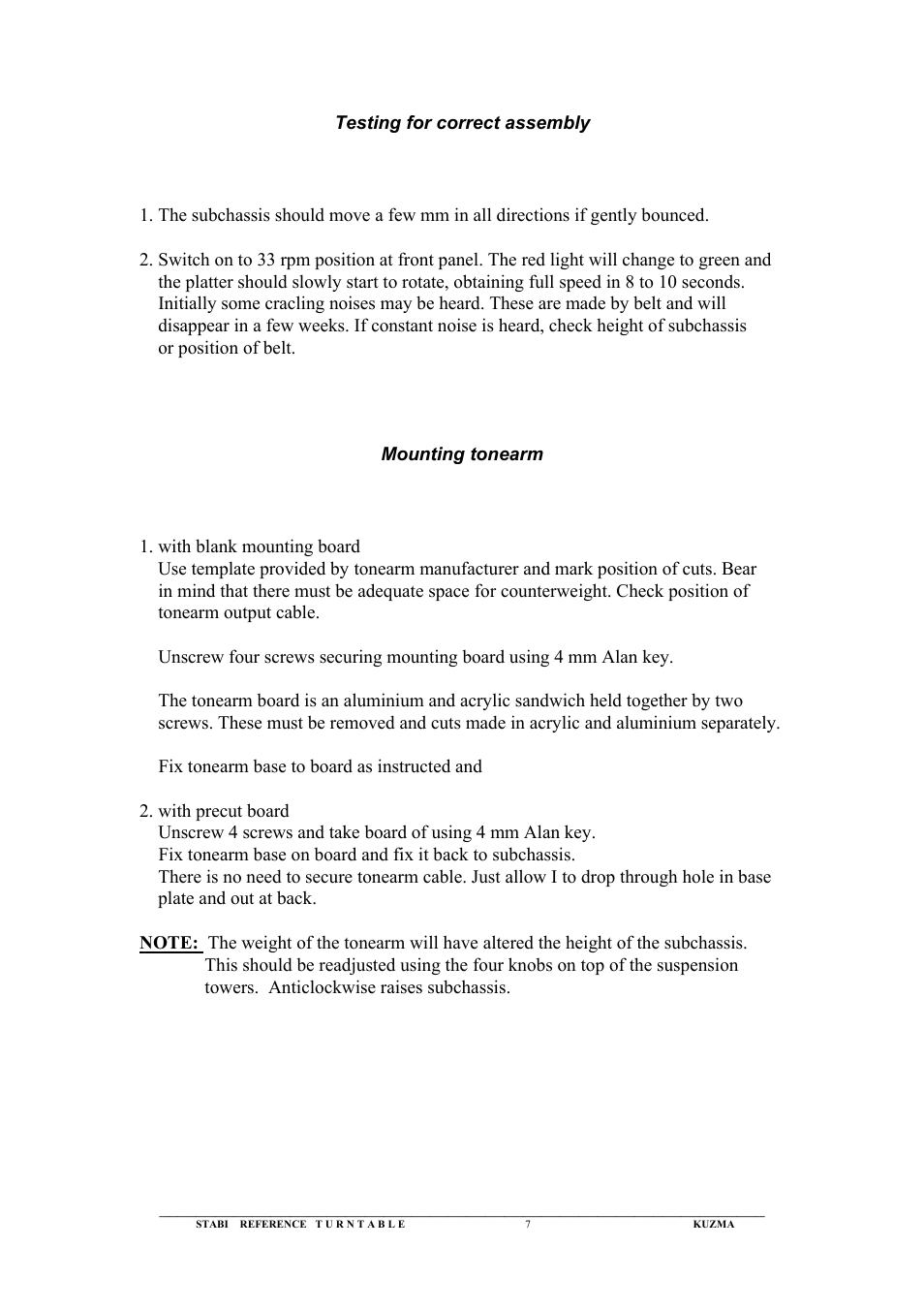Kuzma Stabi Ref 1992 User Manual | Page 7 / 12