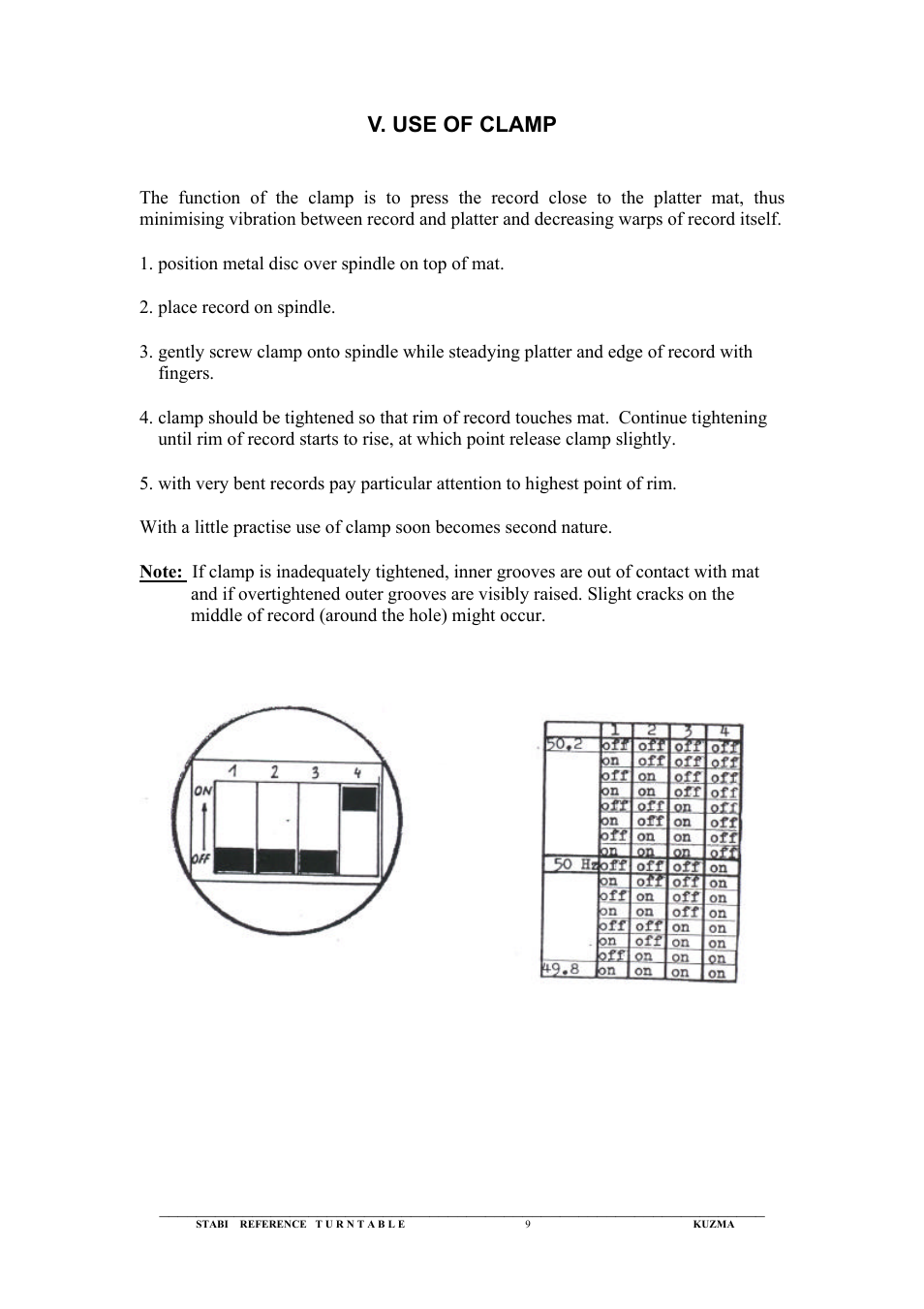 V. use of clamp | Kuzma Stabi Ref 1992 User Manual | Page 9 / 12