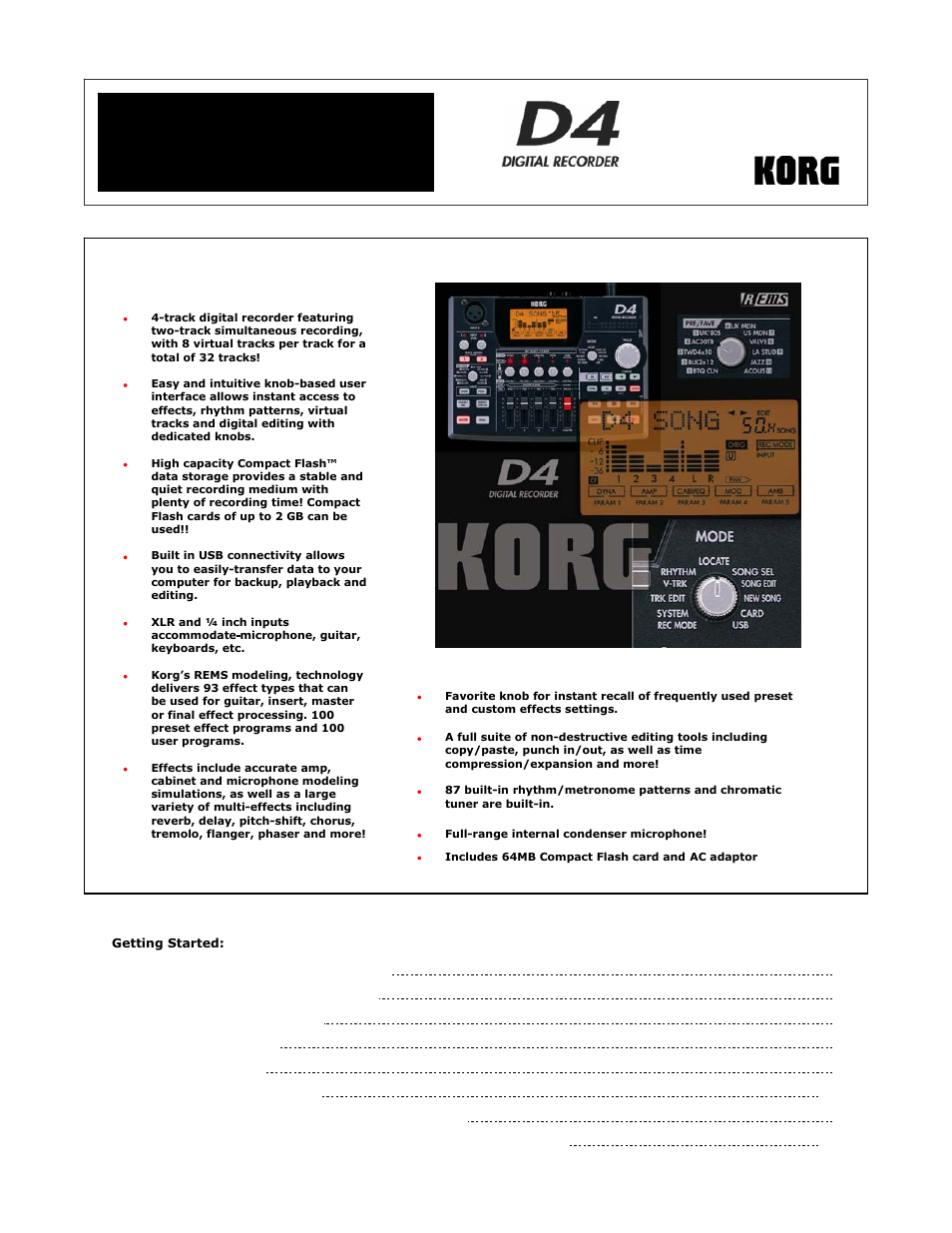 KORG D4 User Manual | 8 pages