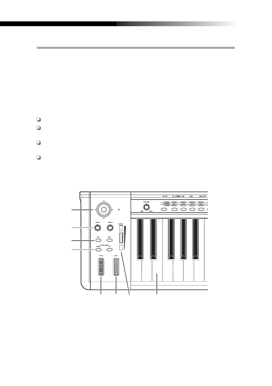 Einleitung, Die wichtigsten funktionen, Bedienelemente und ihre funktionen | KORG K49 User Manual | Page 50 / 73