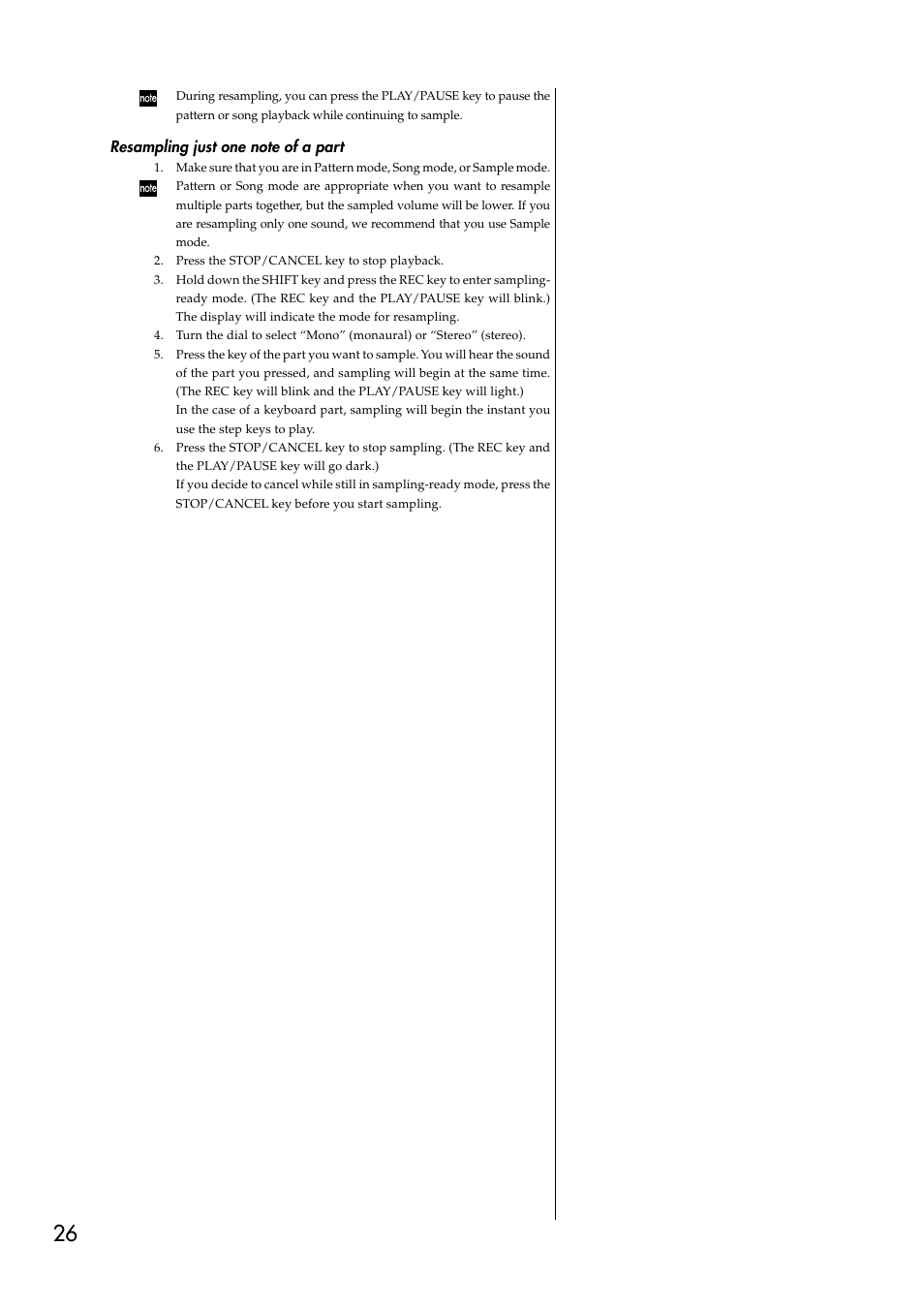 Resampling just one note of a part, Slice | KORG ESX-1 User Manual | Page 26 / 108