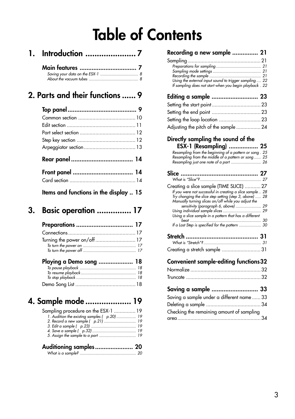 KORG ESX-1 User Manual | Page 3 / 108