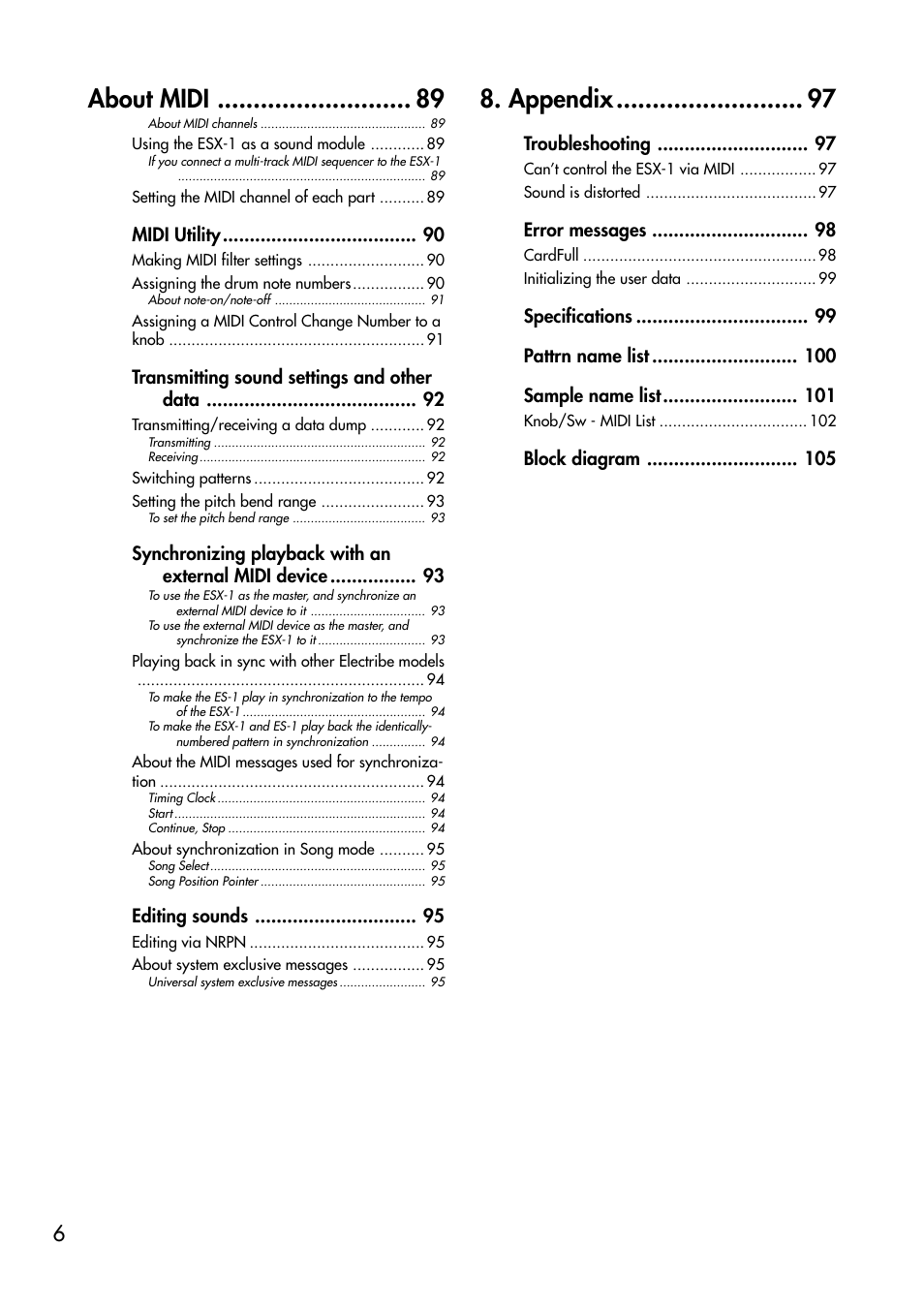 About midi, Appendix | KORG ESX-1 User Manual | Page 6 / 108