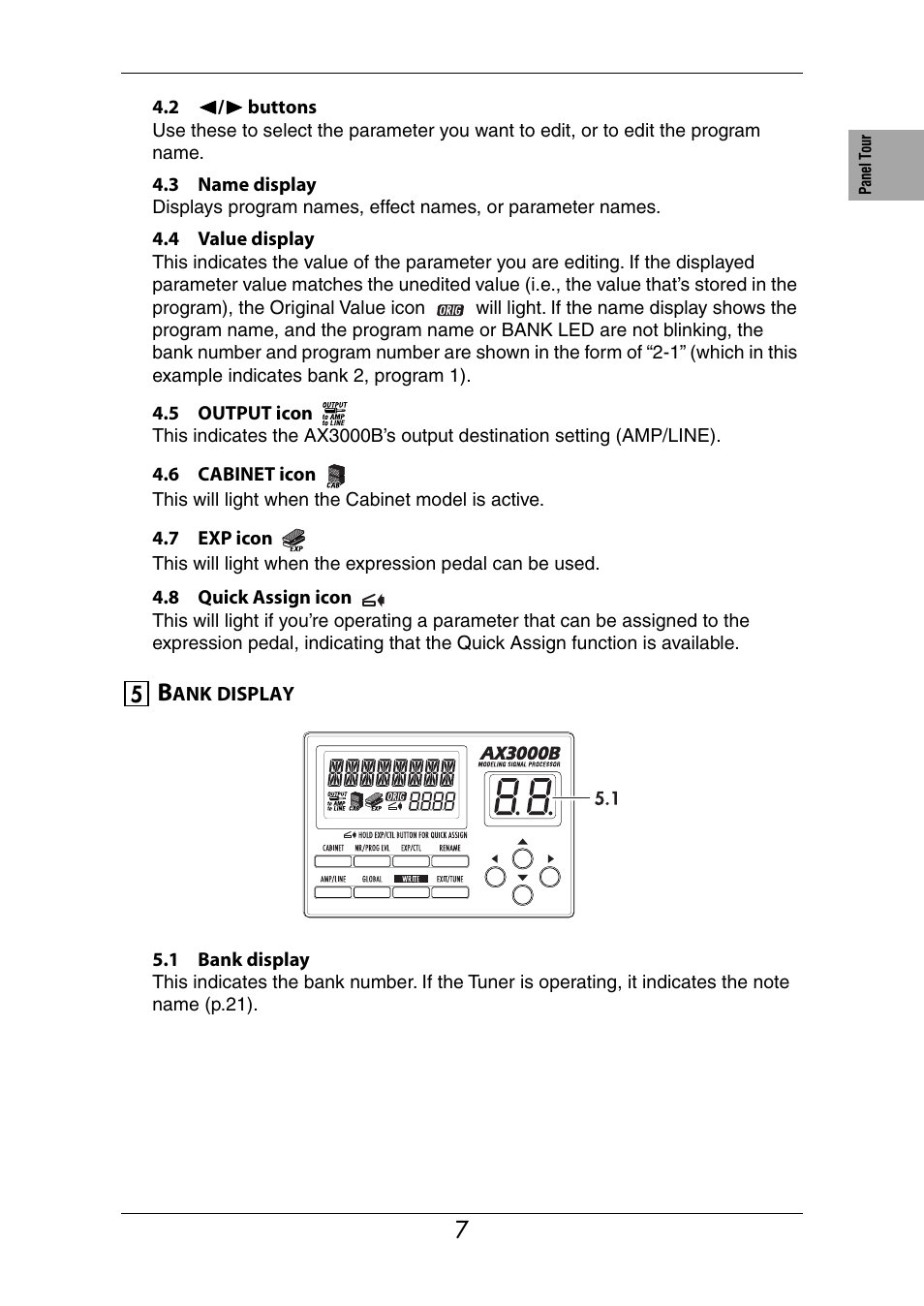 Bank display | KORG Ax3000b User Manual | Page 13 / 68