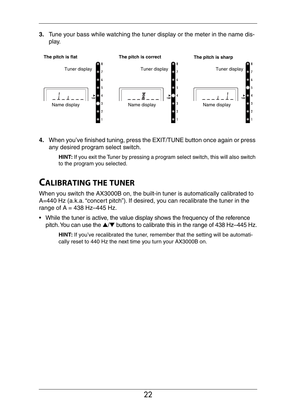 Calibrating the tuner, Alibrating, Tuner | KORG Ax3000b User Manual | Page 28 / 68