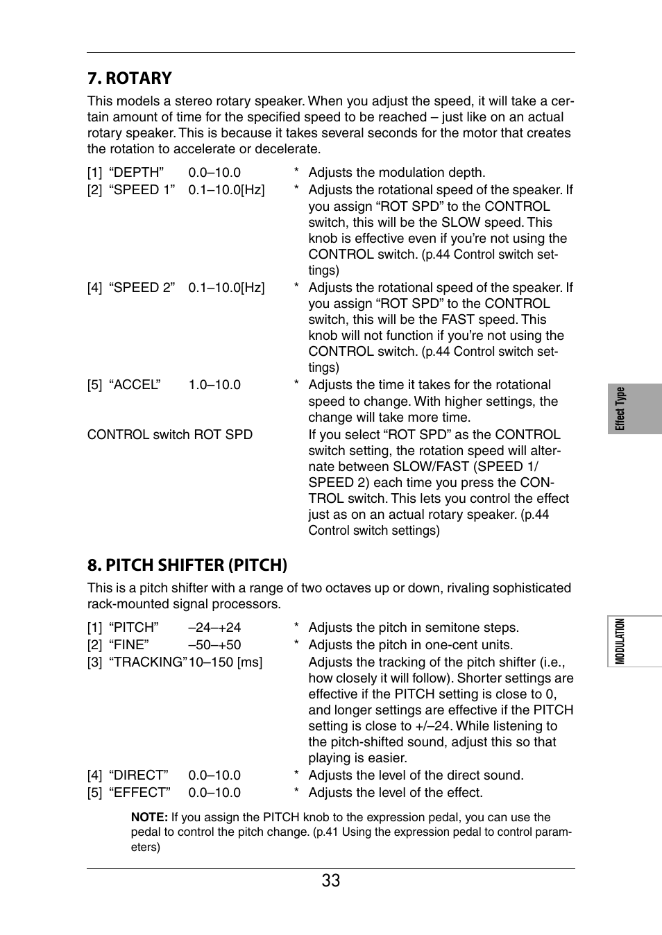 Rotary, Pitch shifter (pitch) | KORG Ax3000b User Manual | Page 39 / 68