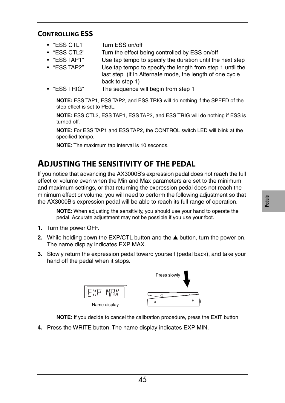 Controlling ess, Adjusting the sensitivity of the pedal, Djusting | Sensitivity, Pedal | KORG Ax3000b User Manual | Page 51 / 68