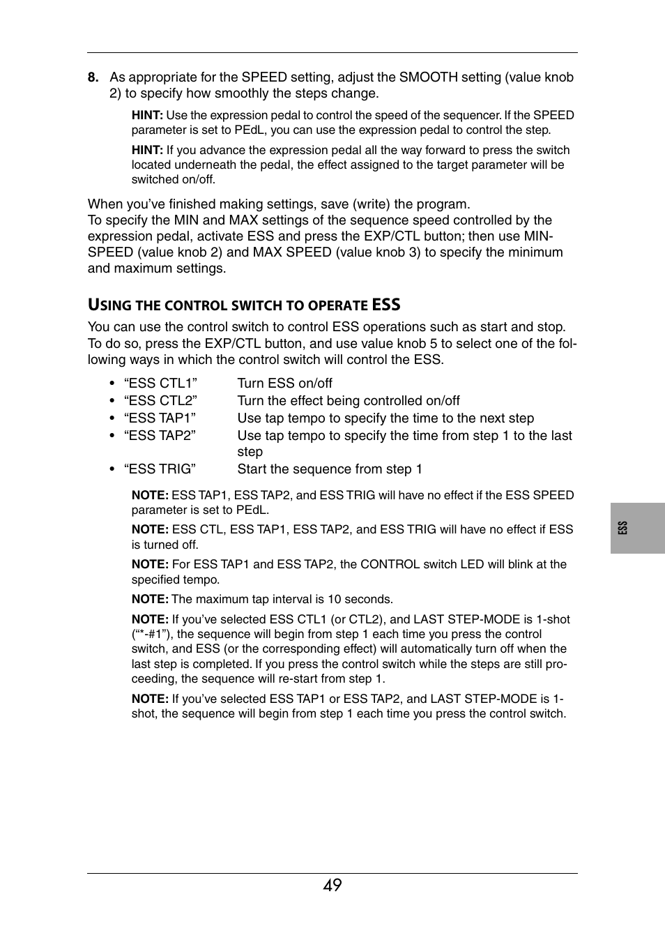 Using the control switch to operate ess | KORG Ax3000b User Manual | Page 55 / 68