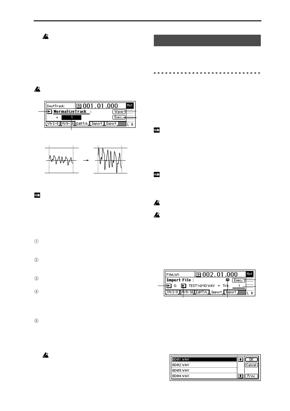 P.58, P4 import: import a wave file, Normalizing procedure | KORG DIGITAL RECORDING STUDIO D16 User Manual | Page 11 / 24