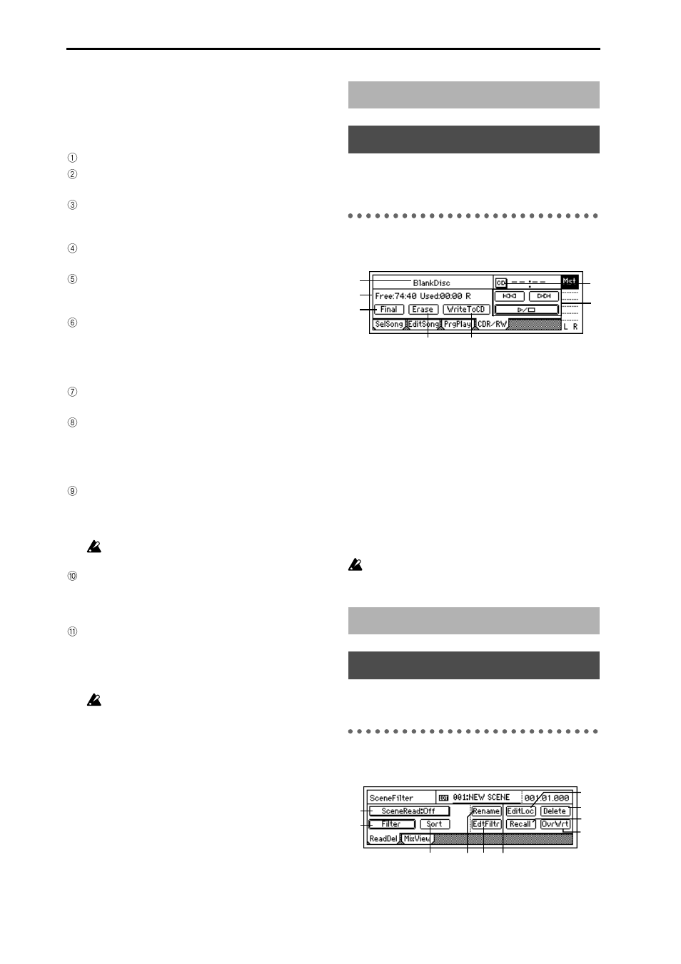 P4 cdr/rw: creating and playing a cd-r/rw, P1 readdel: scene playback on/ off and editing | KORG DIGITAL RECORDING STUDIO D16 User Manual | Page 14 / 24