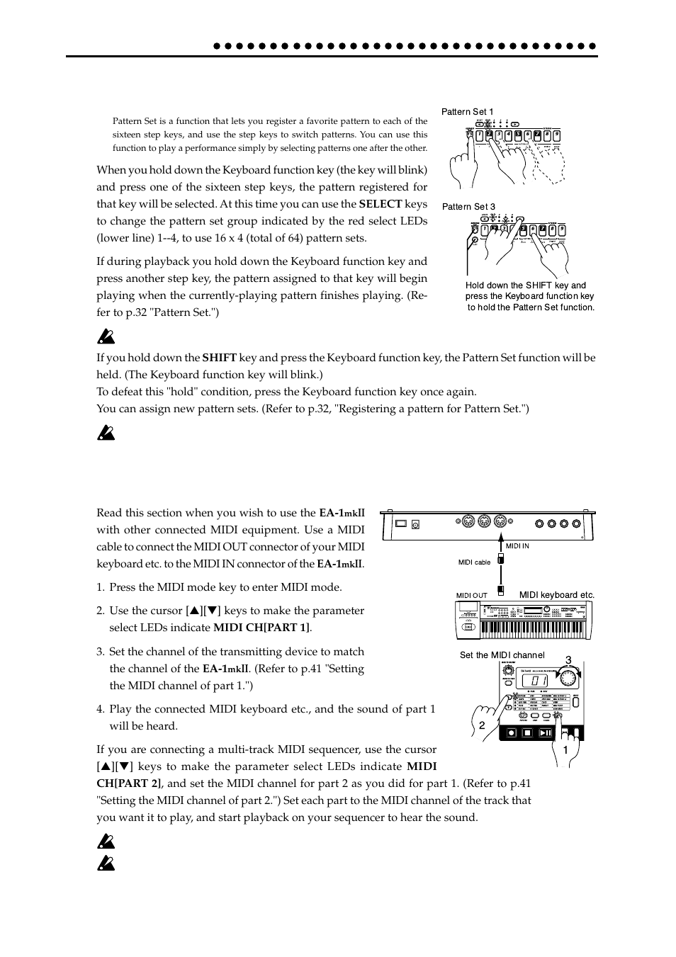 Playing with pattern set, Using the ea-1mkii as a tone generator module, Using the ea-1 | Ii as a tone generator module, Synchronized playback with the er-1 | KORG EA-1mkII User Manual | Page 20 / 52