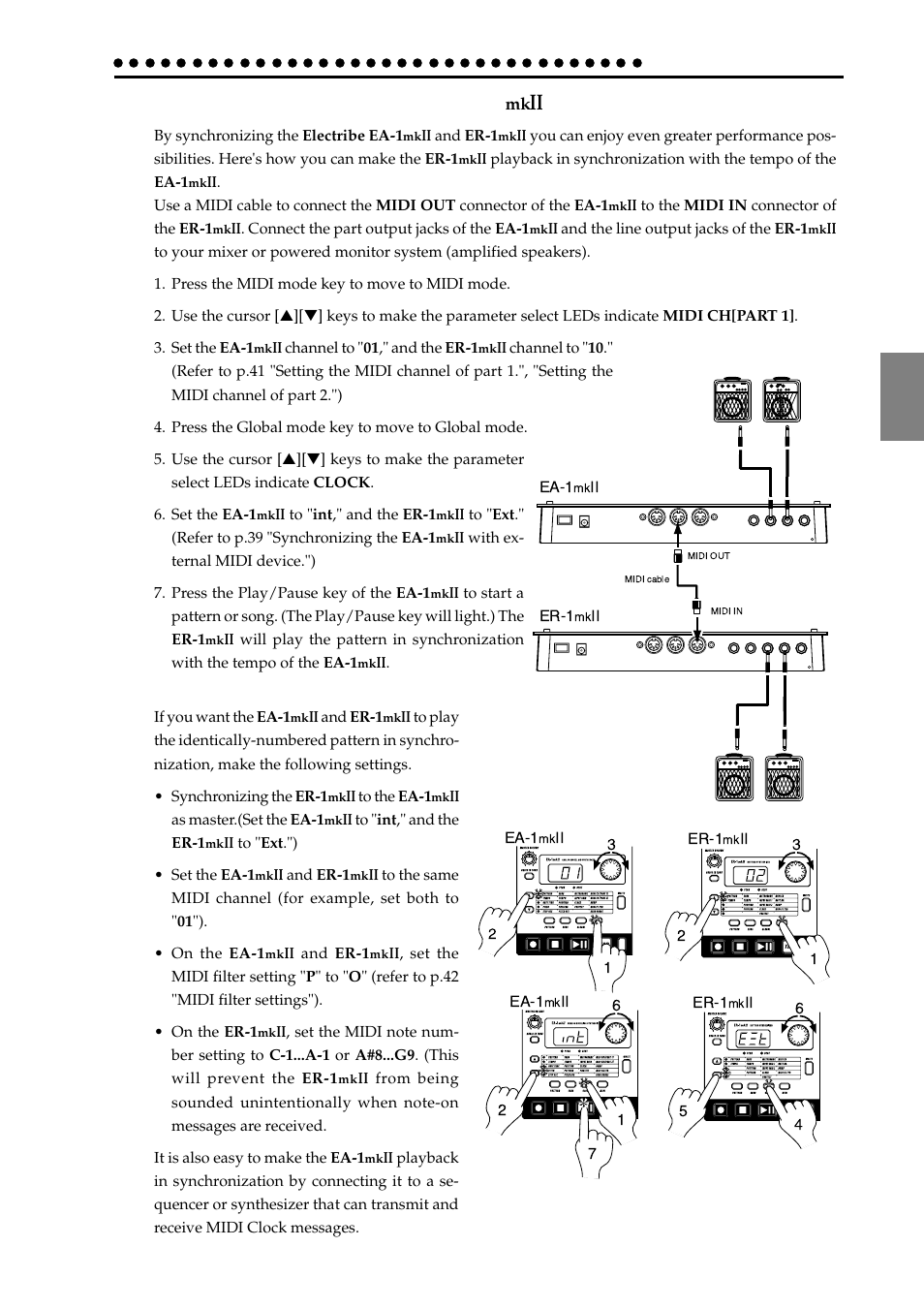 Synchronized playback with the er-1mkii, Synchronized playback with the er-1 | KORG EA-1mkII User Manual | Page 21 / 52