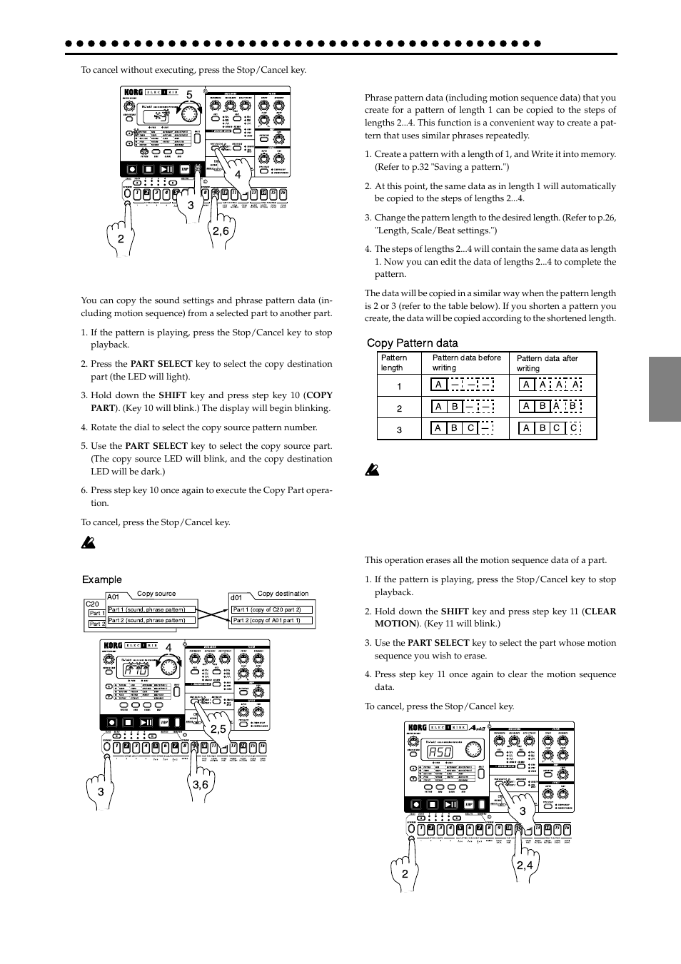 Copying a part (copy part), Data copy within a pattern, Pattern set | KORG EA-1mkII User Manual | Page 31 / 52
