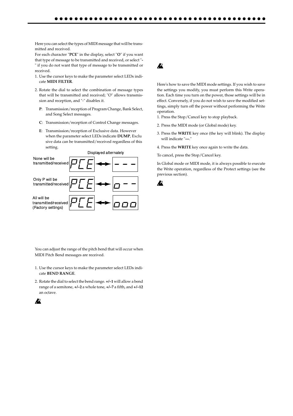 Midi filter settings, Adjusting the pitch bend range | KORG EA-1mkII User Manual | Page 42 / 52