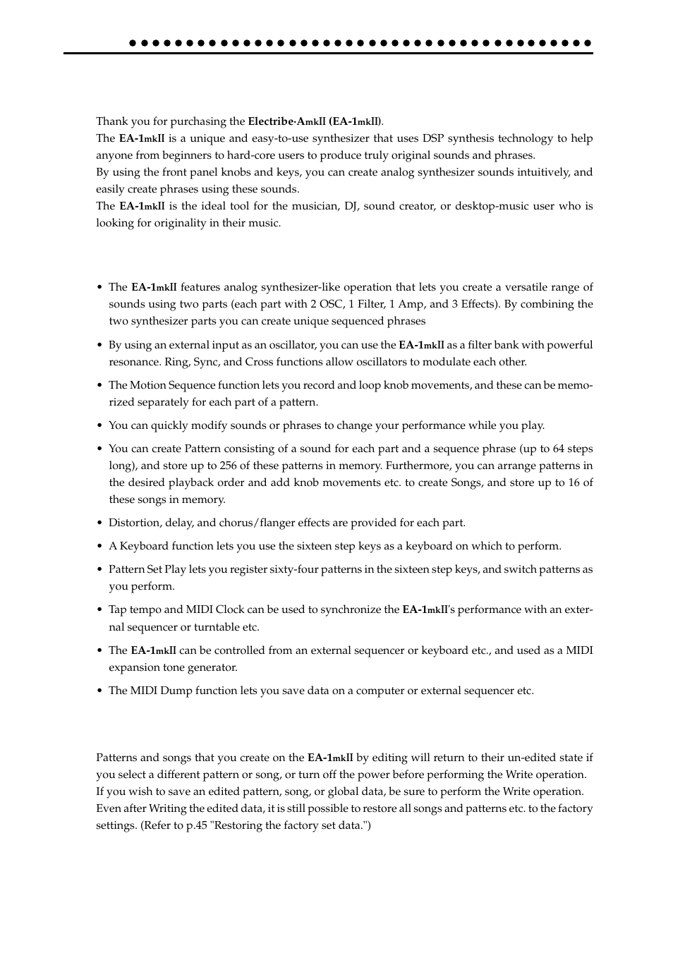 Introduction, Main features, About the data you create on the ea-1mkii | About the data you create on the ea-1 | KORG EA-1mkII User Manual | Page 6 / 52