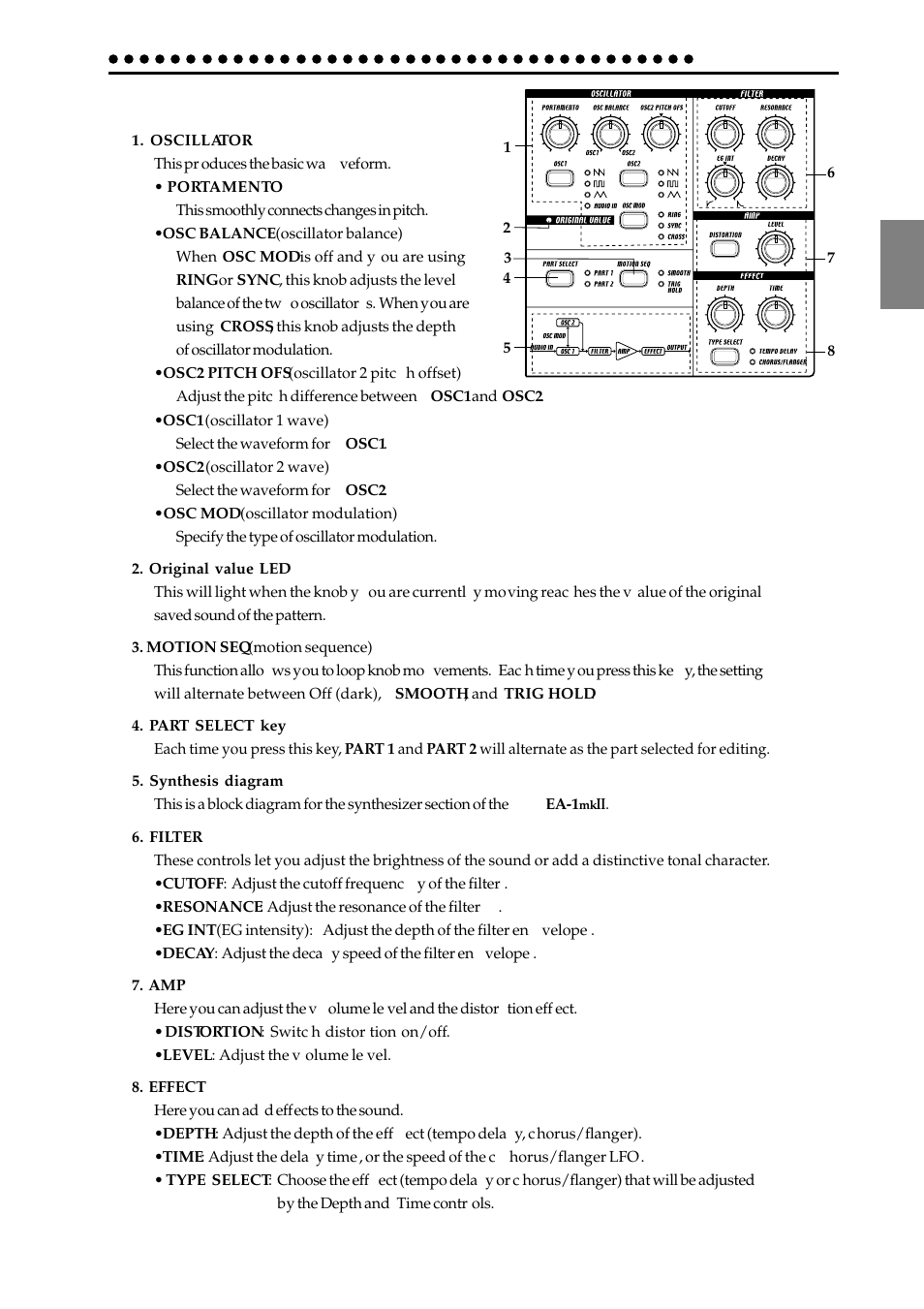 Synthesizer section, Synthesizer section sequence control section | KORG EA-1mkII User Manual | Page 9 / 52