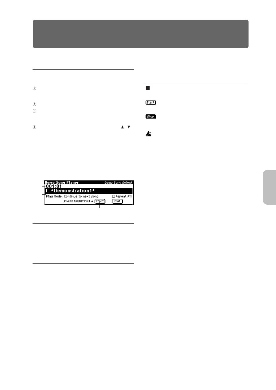 Demo song, Demo, 0–1a: location | 0–1b: demo song select, play mode, repeat all, 0–1c: start, stop | KORG MICROX X50 User Manual | Page 102 / 194