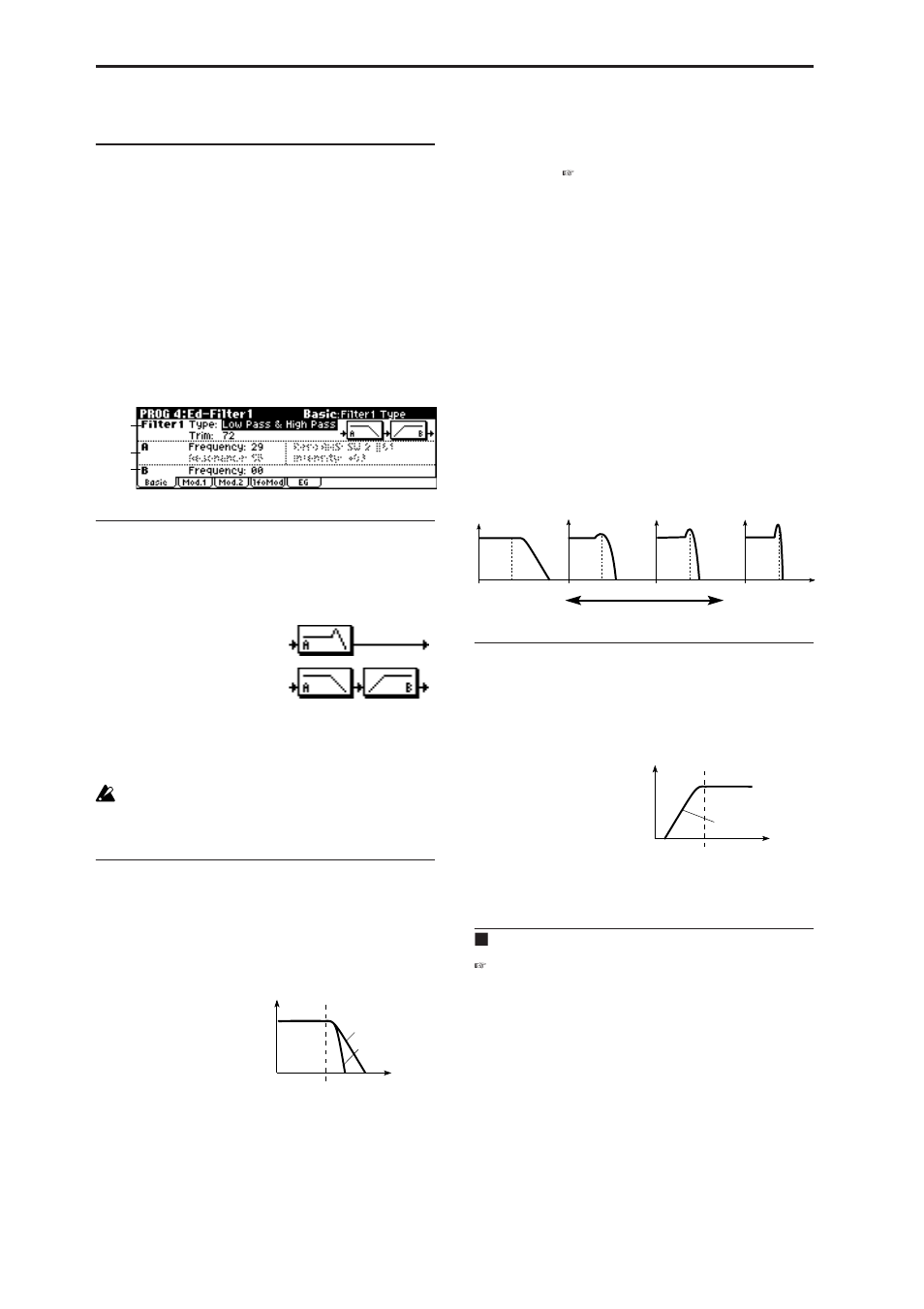 Prog 4: ed-filter1, 1: basic, Prog 4: ed–filter1 | 4–1: basic, P.16), 4–1a: filter1, 4–1b: a (filter a), 4–1c: b (filter b), 4–1: utility | KORG MICROX X50 User Manual | Page 23 / 194