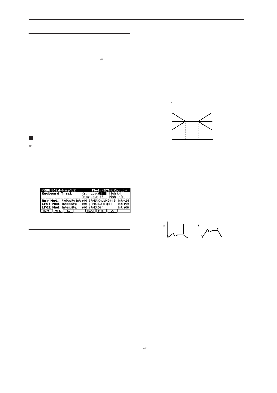 2: mod. (amp1 modulation), 6–2: mod. (amp1 modulation), 6–2: mod | 6–1c: ams, intensity, 6–1: utility, 6–2a: keyboard track, 6–2b: amp mod., lfo1 mod., lfo2 mod, 6–2c: ams, int | KORG MICROX X50 User Manual | Page 29 / 194