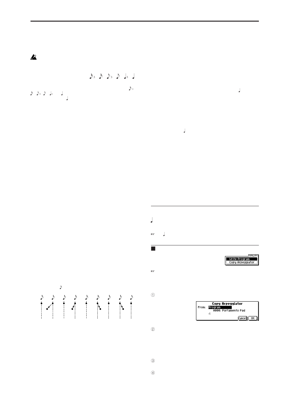 7–1b: arpeggiator tempo, 7–1: utility, Octave* [1, 2, 3, 4 | Reso (resolution), Gate [000 (%), step, Velocity [001 , key, step, Sort* [off, on, Latch* [off, on, Key sync.* [off, on, Keyboard* [off, on | KORG MICROX X50 User Manual | Page 33 / 194