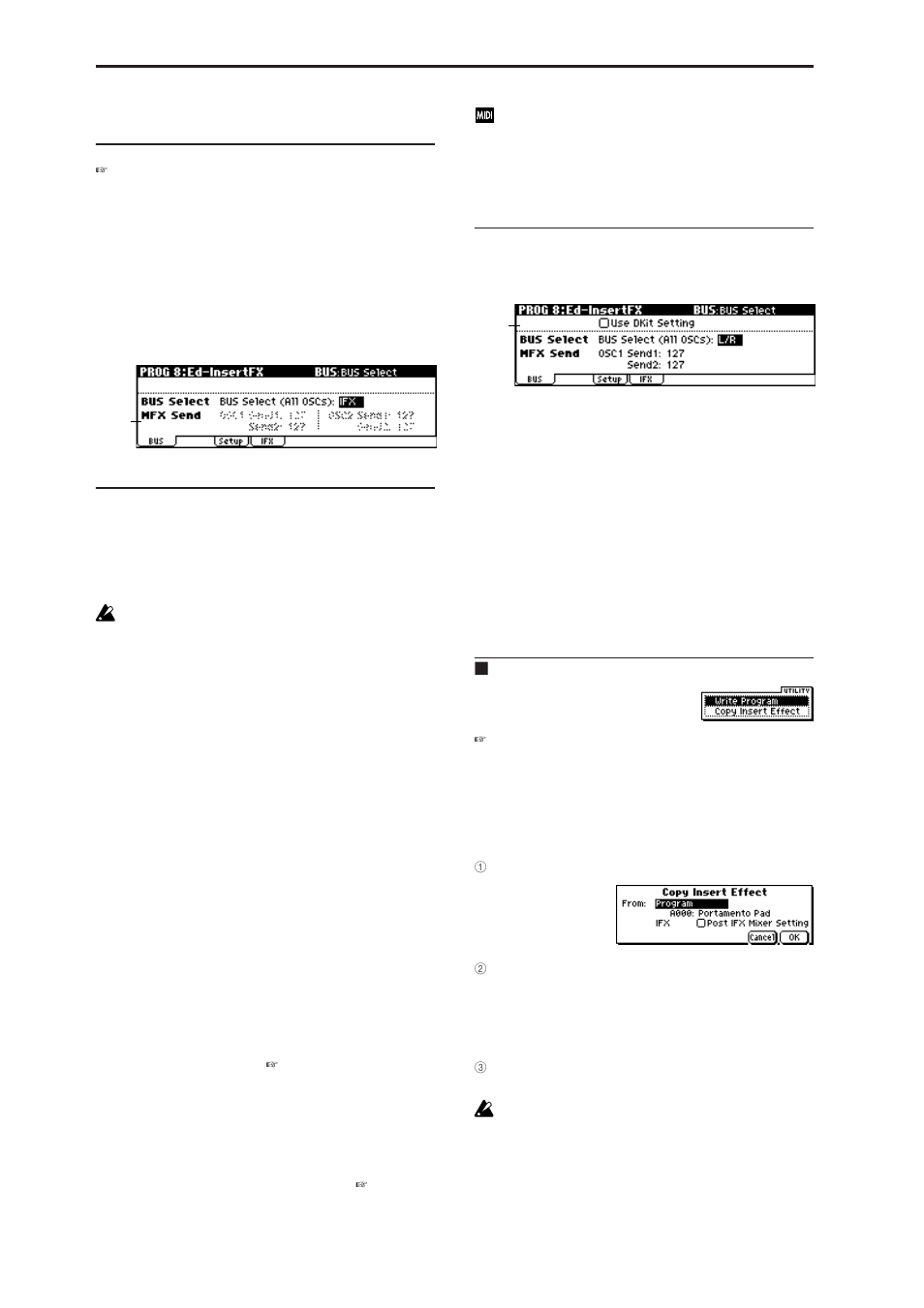 Prog 8: ed-insertfx, 1: bus, Prog 8: ed–insertfx | 8–1: bus, P.28), 8–1a: bus, 8–1b: use dkit setting, 8–1: utility | KORG MICROX X50 User Manual | Page 35 / 194