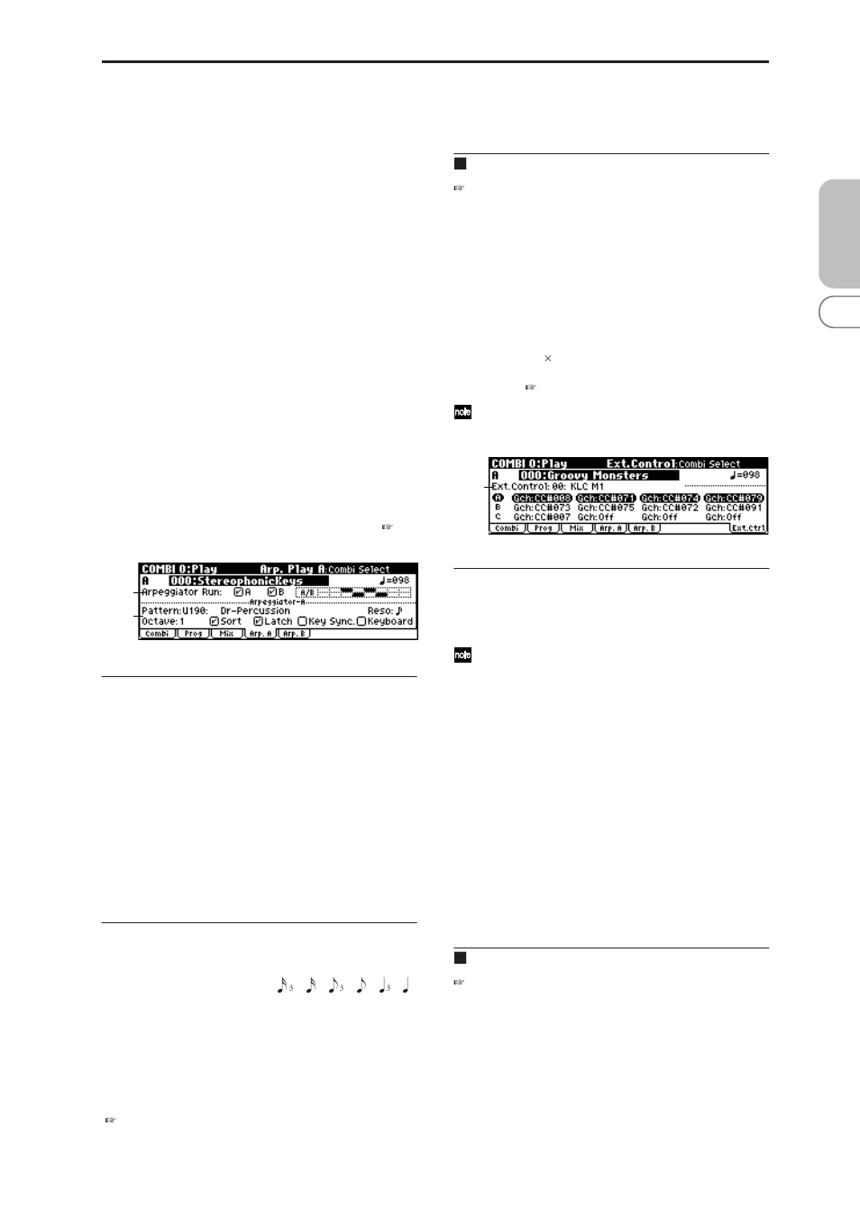 4: arp. a (arpeggio play a), 5: arp. b (arpeggio play b), Microx: 0-6: ext. control | 0–4: arp. a (arpeggio play a), 0–5: arp. b (arpeggio play b), Microx, 0–6: ext. control, 0–4: arp. a, 0–5: arp. b, Microx: 0–6: ext. control | KORG MICROX X50 User Manual | Page 44 / 194