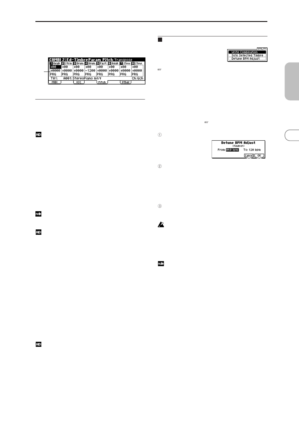 3: pitch, 2–3: pitch, 2–3a: transpose, detune, bend range | 2–3: utility | KORG MICROX X50 User Manual | Page 48 / 194