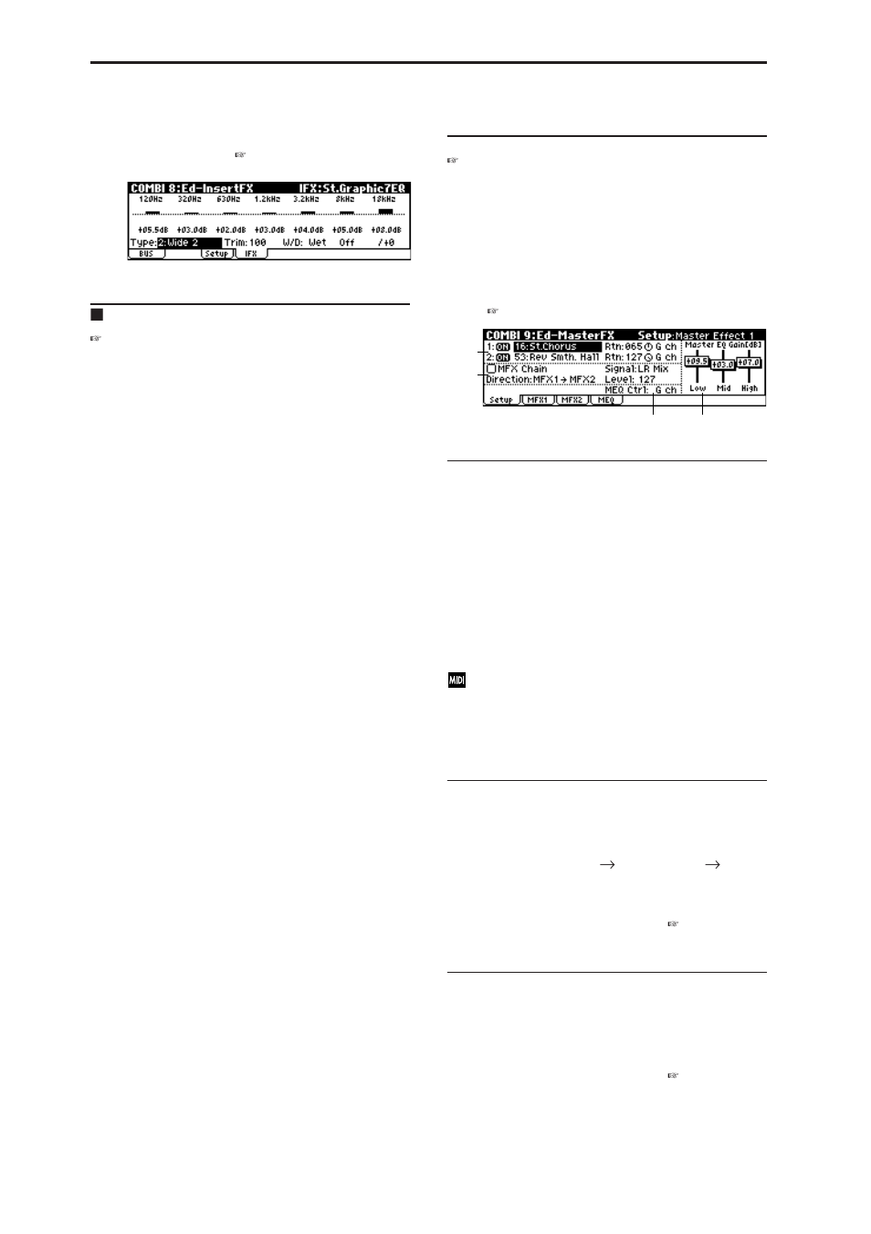 3: ifx (insert effect), Combi 9: ed-masterfx, 1: setup | 8–3: ifx (insert effect), Combi 9: ed–masterfx, 9–1: setup, P.52), 8–3: ifx | KORG MICROX X50 User Manual | Page 59 / 194