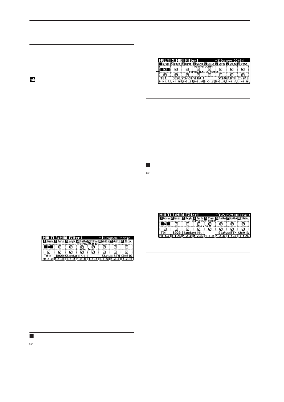 Multi 3: midi filter1, 1: m1-1 (midi filter1-1 t01-08), 2: 1-1 (midi filter1-1 t09-16) | 3: 1-2 (midi filter1-2 t01-08), 4: 1-2 (midi filter1-2 t09-16), 5: 1-3 (midi filter2-1 t01-08), 6: 1-3 (midi filter2-1 t09-16), 3–1: m1–1 (midi filter1–1 t01–08), 3–2: 1–1 (midi filter1–1 t09–16), 3–3: 1–2 (midi filter1–2 t01–08) | KORG MICROX X50 User Manual | Page 71 / 194