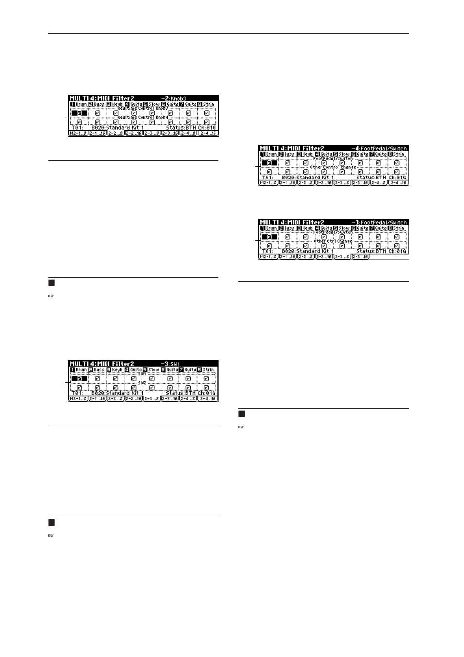 3: 2-2 (midi filter2-2 t01-08), 4: 2-2 (midi filter2-2 t09-16), X50: 4-5: 2-3 (midi filter2-3 t01-08) | X50: 4-6: 2-3 (midi filter2-3 t09-16), X50: 4-7: 2-4 (midi filter2-4 t01-08), Microx: 4-5: 2-3 (midi filter2-3 t01-08), X50: 4-8: 2-4 (midi filter2-4 t09-16), Microx: 4-6: 2-3 (midi filter2-3 t09-16), 4–3: 2–2 (midi filter2–2 t01–08), 4–4: 2–2 (midi filter2–2 t09–16) | KORG MICROX X50 User Manual | Page 73 / 194