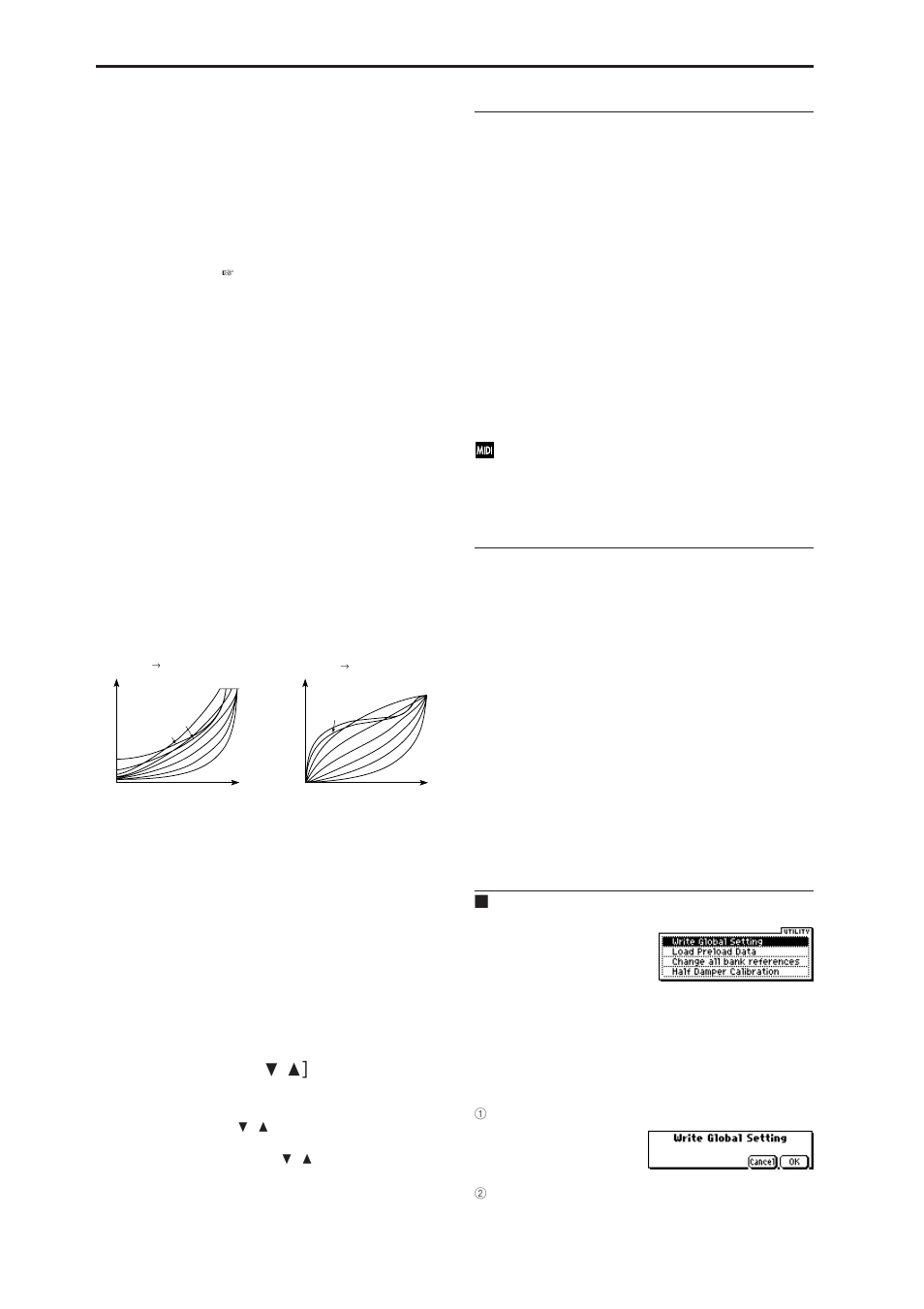 0–1b: fx sw, 0–1c: auto arp. (auto arpeggiator), 0–1: utility | Velocity curve [1…8, Ifx off [off, on, Mfx1 off [off, on, Mfx2 off [off, on, Program (auto arp. program) [off, on, Combi (auto arp. combi) [off, on, Write global setting | KORG MICROX X50 User Manual | Page 83 / 194