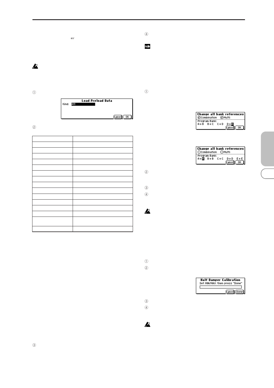 X50 microx, Load preload data, Microx | Change all bank references, Half damper calibration | KORG MICROX X50 User Manual | Page 84 / 194