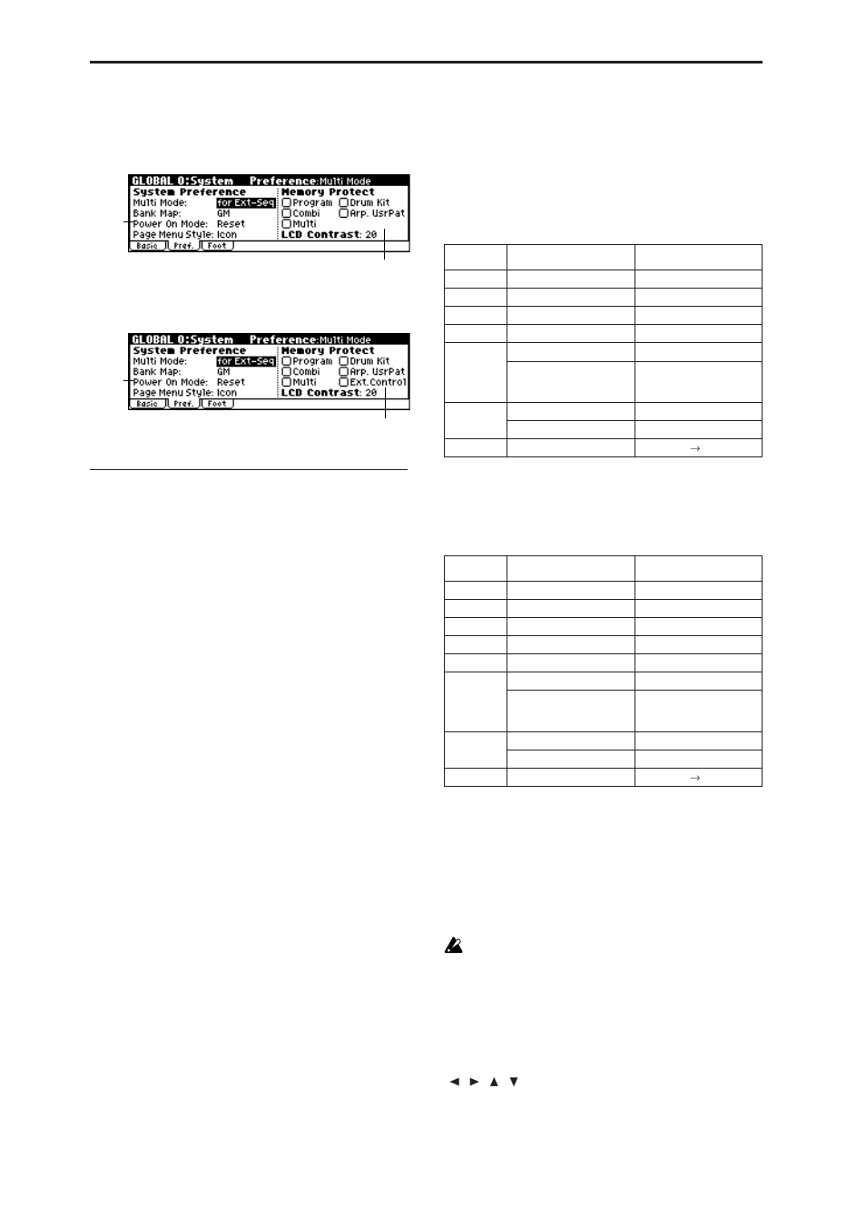 2: pref. (system preference), 0–2: pref. (system preference), 0–2: pref | X50 microx, 0–2a: system preference, System preference), Multi mode [for ext-seq, for master, Bank map [korg, gm, Microx, Page menu style [icon, list | KORG MICROX X50 User Manual | Page 85 / 194