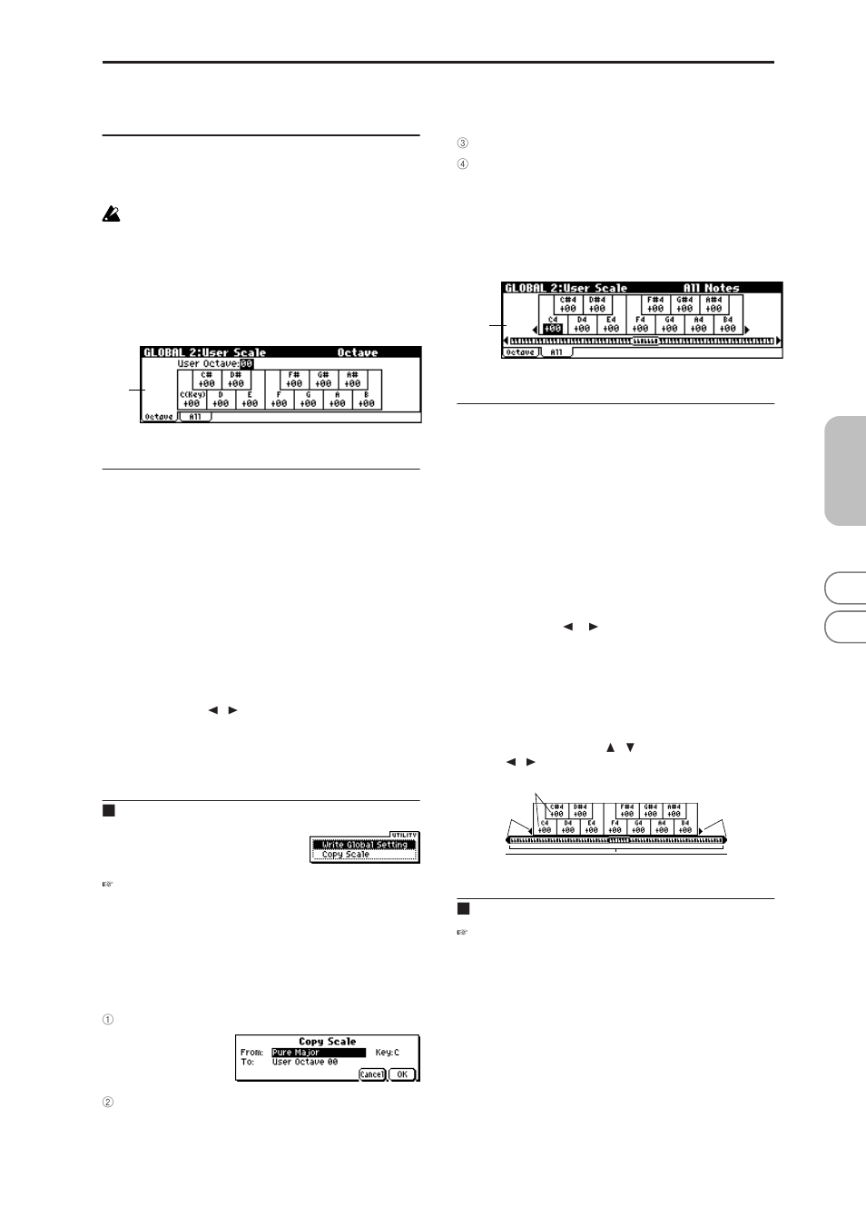 Global 2: user scale, 1: octave, 2: all notes | 2–1: octave, 2–2: all notes, P.85), 2–1a: user octave scale, 2–1: utility, 2–2: utility | KORG MICROX X50 User Manual | Page 92 / 194