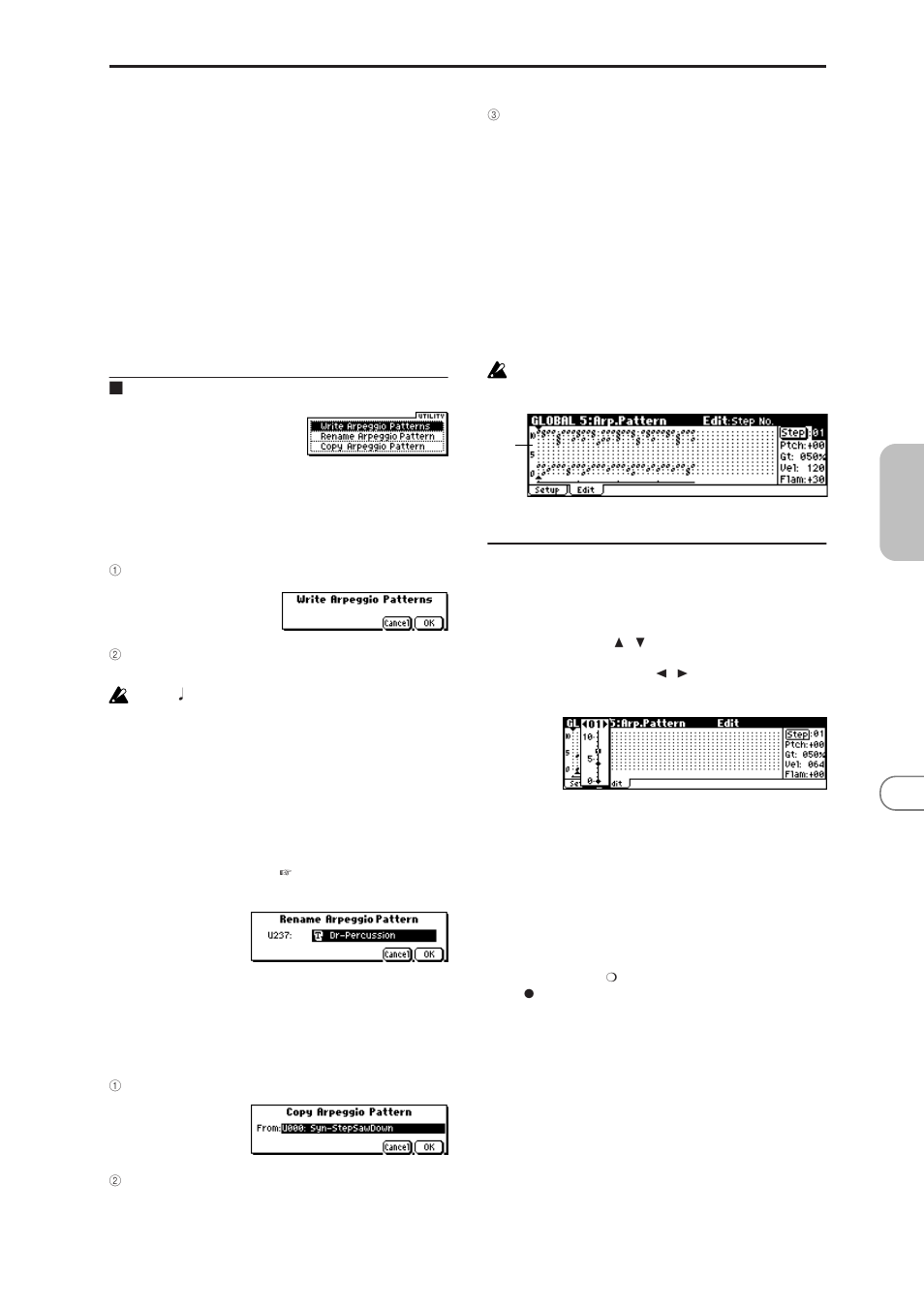 2: edit, 5–2: edit, 5–1: utility | 5–2a: step, ptch, gt, vel, flam | KORG MICROX X50 User Manual | Page 98 / 194