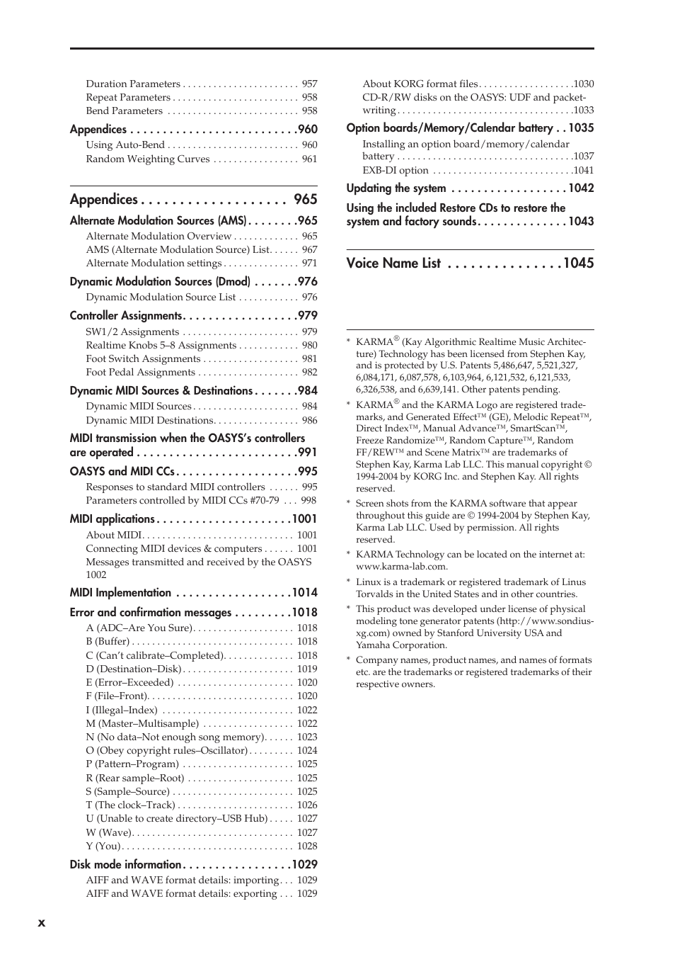 Appendices, Voice name list 5 | KORG Electronic Keyboard User Manual | Page 10 / 1127