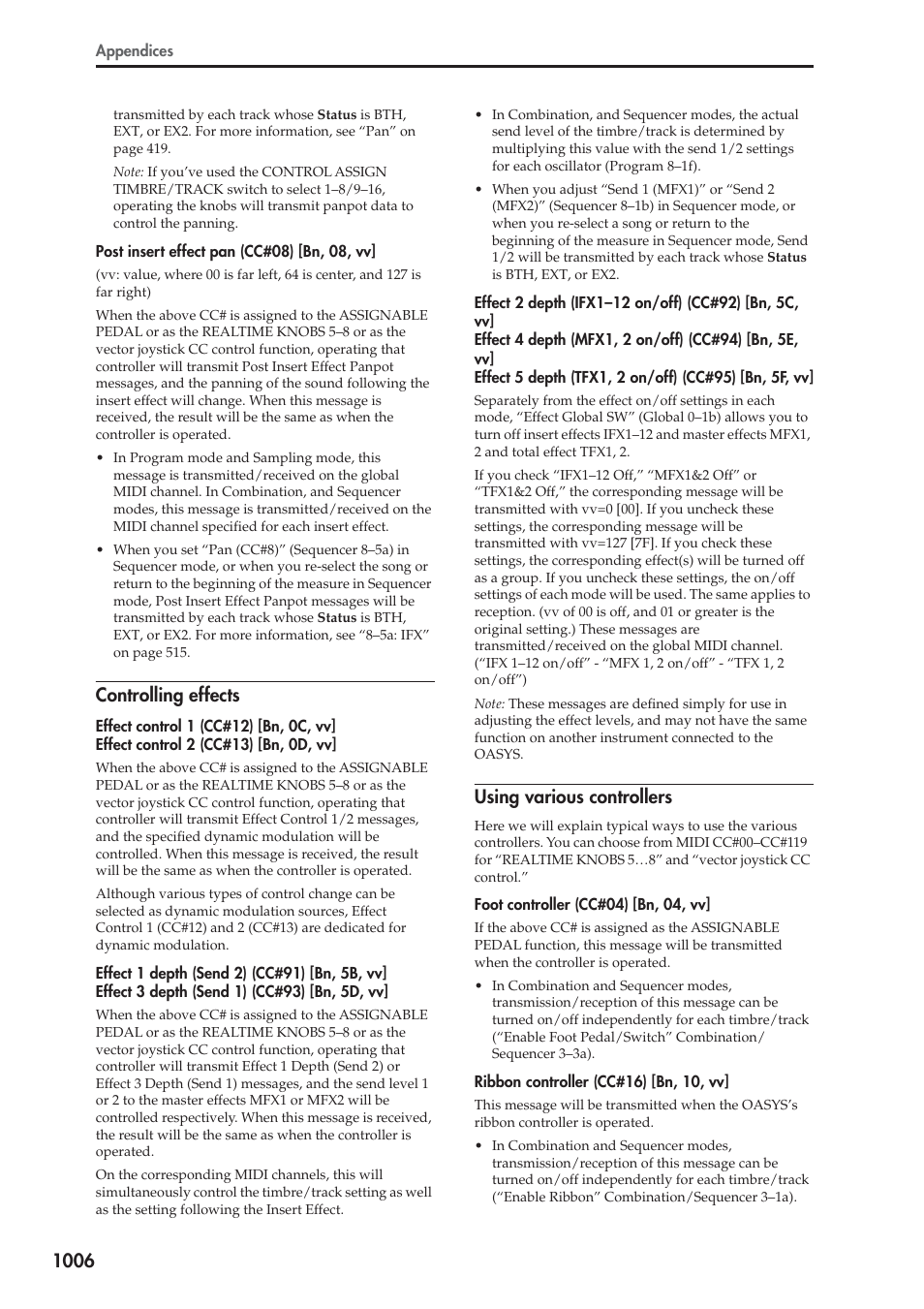 Controlling effects, Using various controllers | KORG Electronic Keyboard User Manual | Page 1016 / 1127